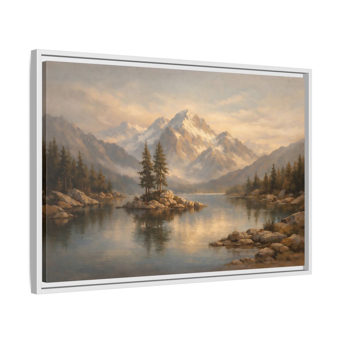 Side Mockup 10. Nature Mountain Lake Mountain Lake Landscape shown as stretched canvas wall art