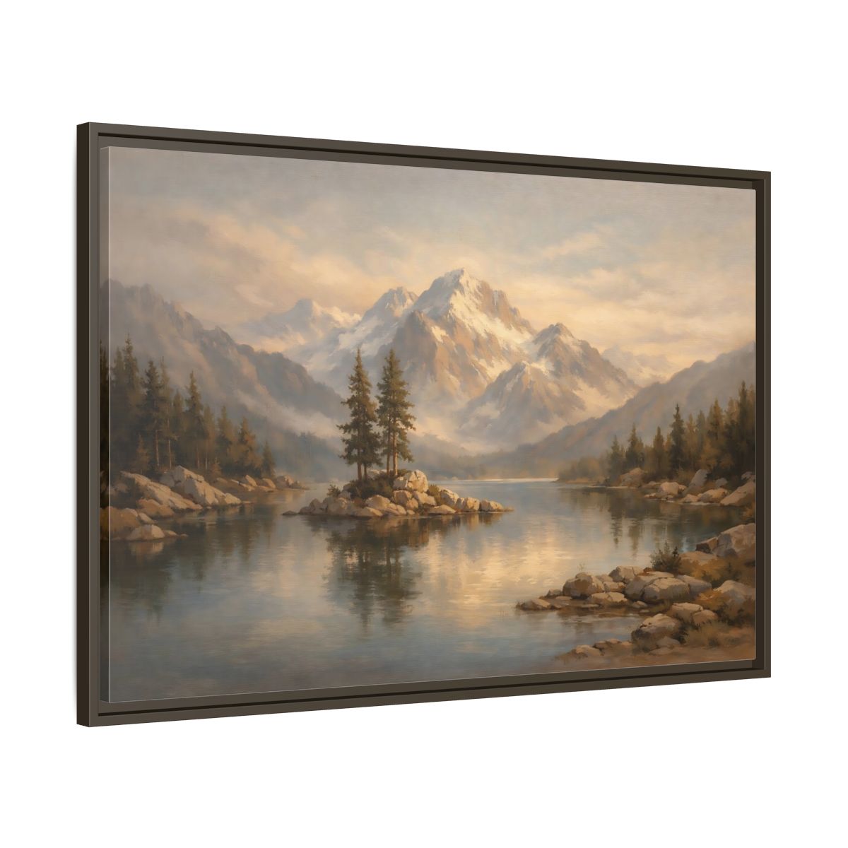 Side Mockup 9. Nature Mountain Lake Mountain Lake Landscape shown as stretched canvas wall art