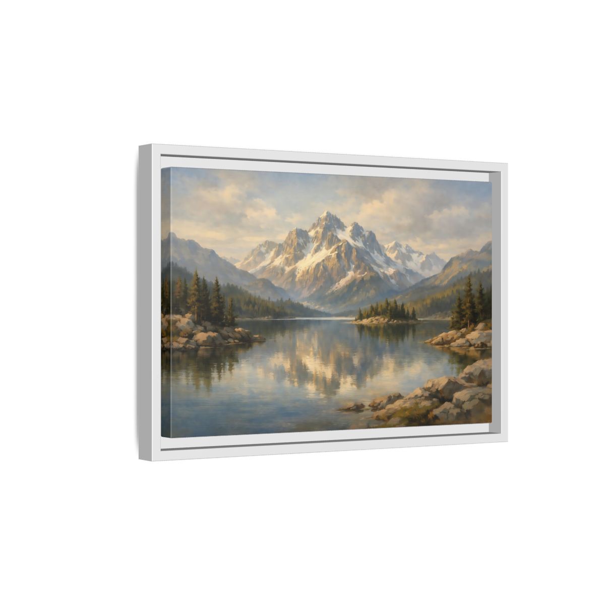 Side Mockup 4. Nature Mountain Lake Mountain Lake Landscape shown as stretched canvas wall art