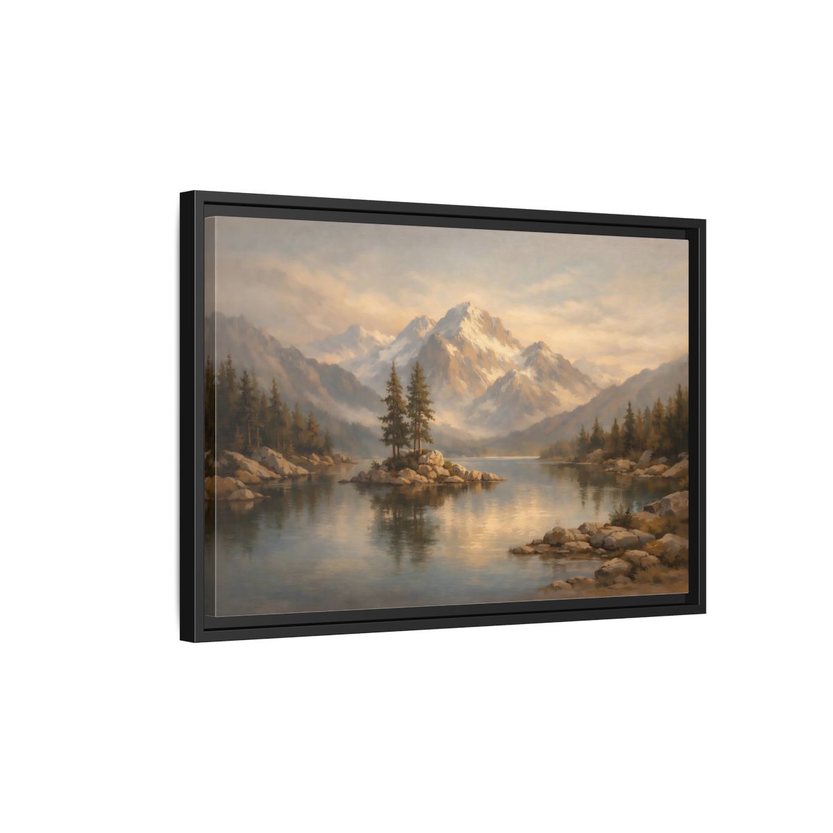 Side Mockup 3. Nature Mountain Lake Mountain Lake Landscape shown as stretched canvas wall art