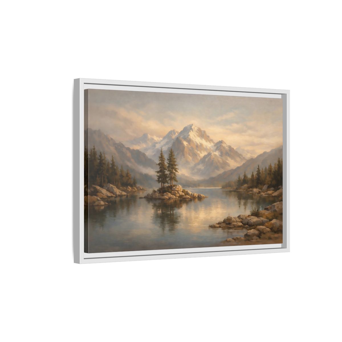 Side Mockup 1. Nature Mountain Lake Mountain Lake Landscape shown as stretched canvas wall art