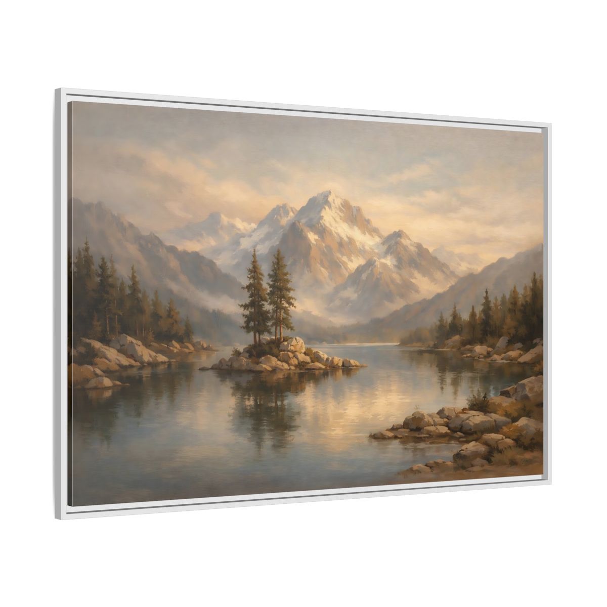 Side Mockup 7. Nature Mountain Lake Mountain Lake Landscape shown as stretched canvas wall art