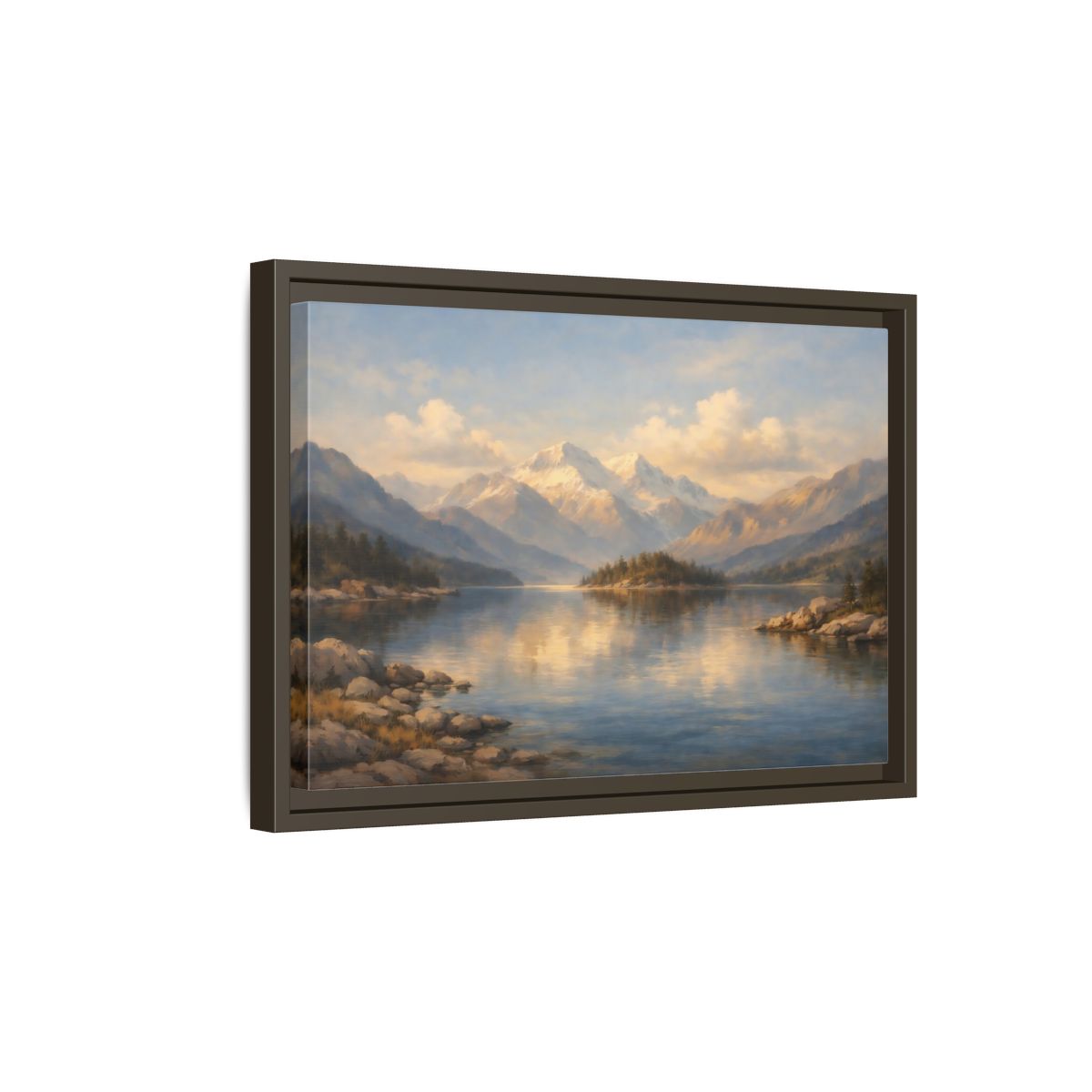 Side Mockup 5. Nature Mountain Lake Mountain Lake Landscape shown as stretched canvas wall art