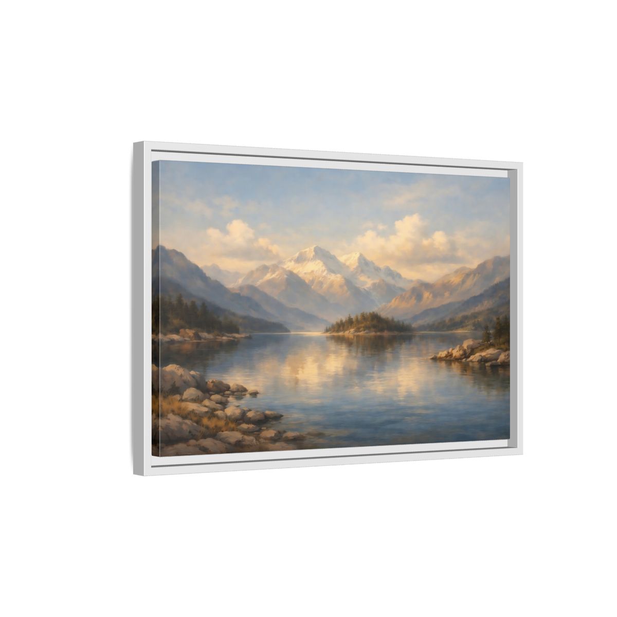 Side Mockup 1. Nature Mountain Lake Mountain Lake Landscape shown as stretched canvas wall art