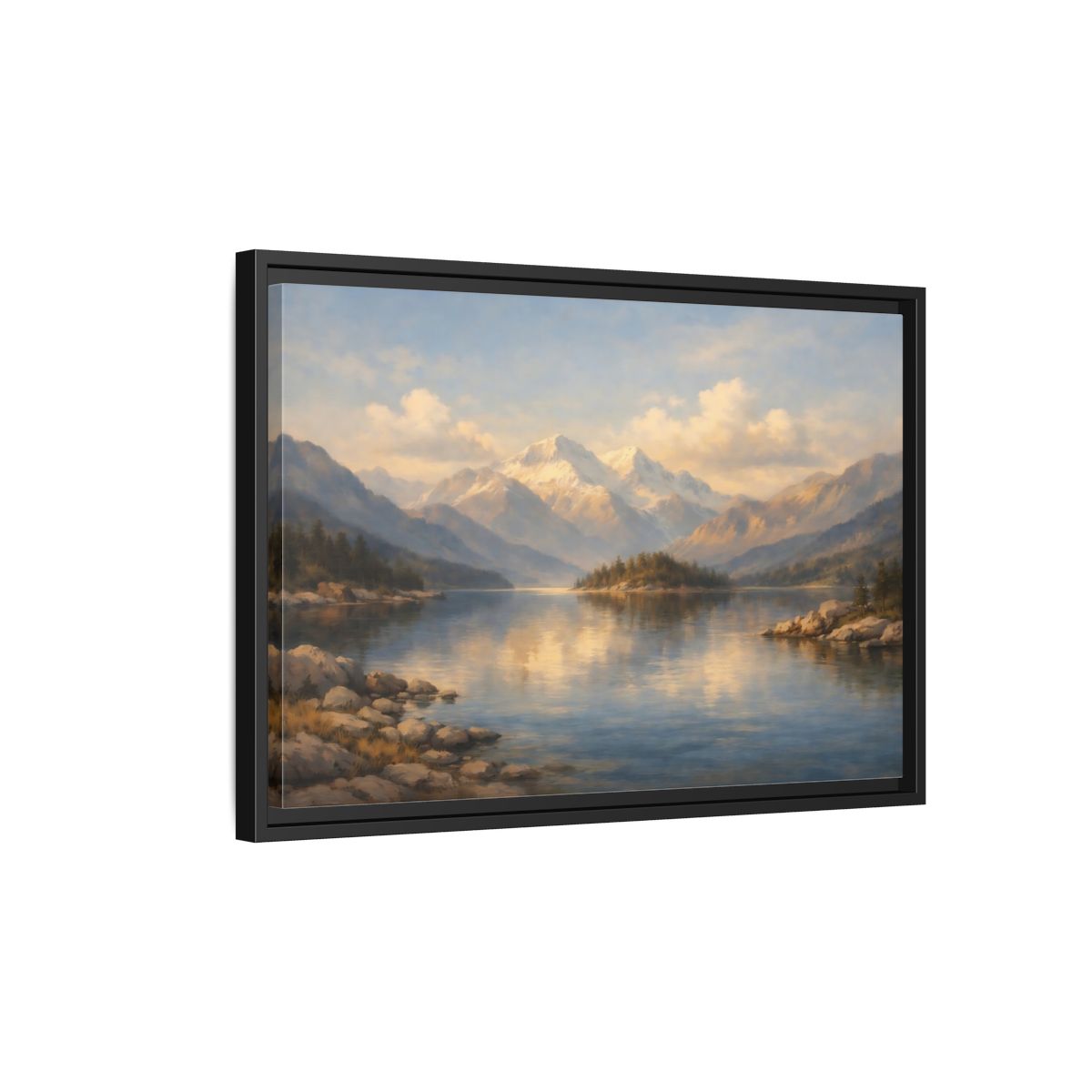 Side Mockup 3. Nature Mountain Lake Mountain Lake Landscape shown as stretched canvas wall art