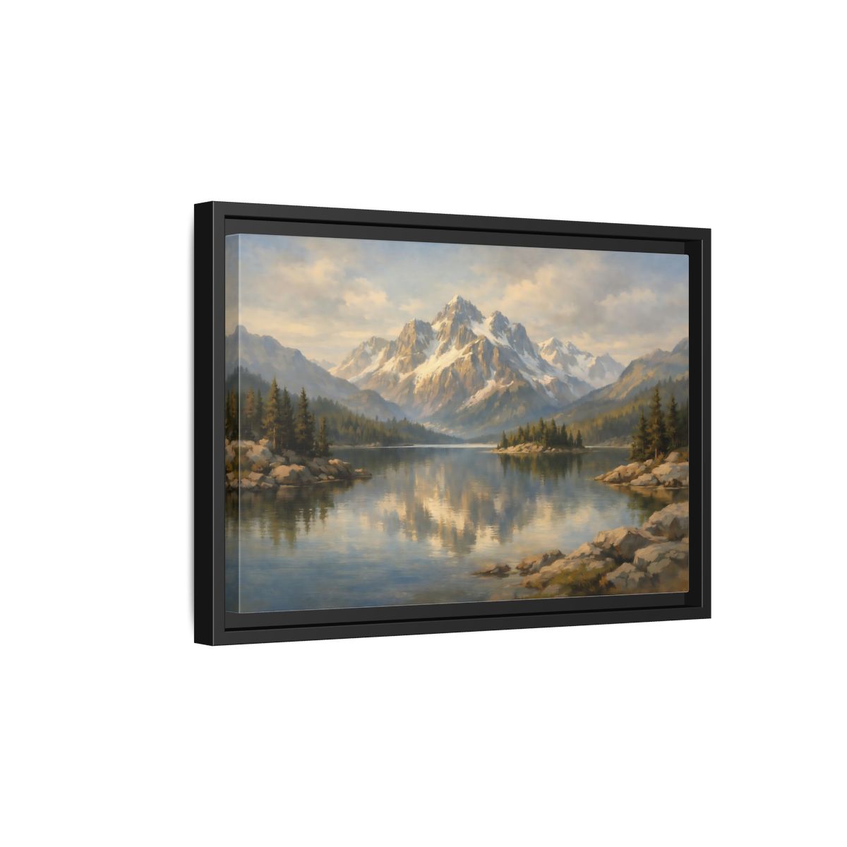 Side Mockup 6. Nature Mountain Lake Mountain Lake Landscape shown as stretched canvas wall art