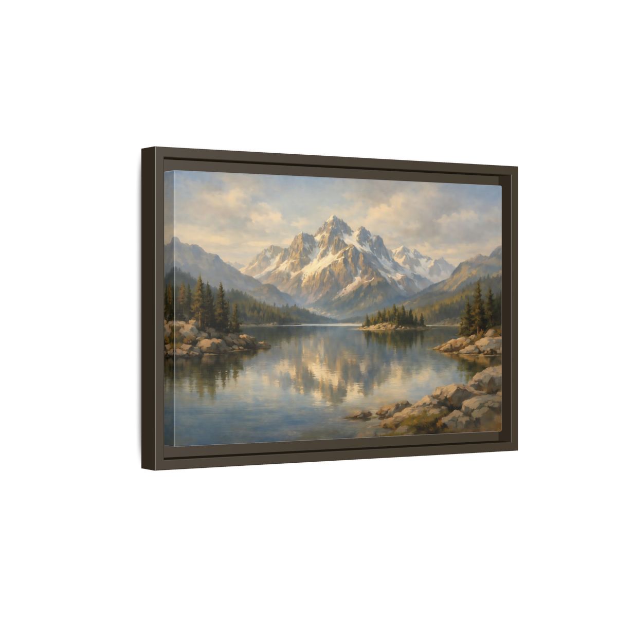 Side Mockup 5. Nature Mountain Lake Mountain Lake Landscape shown as stretched canvas wall art