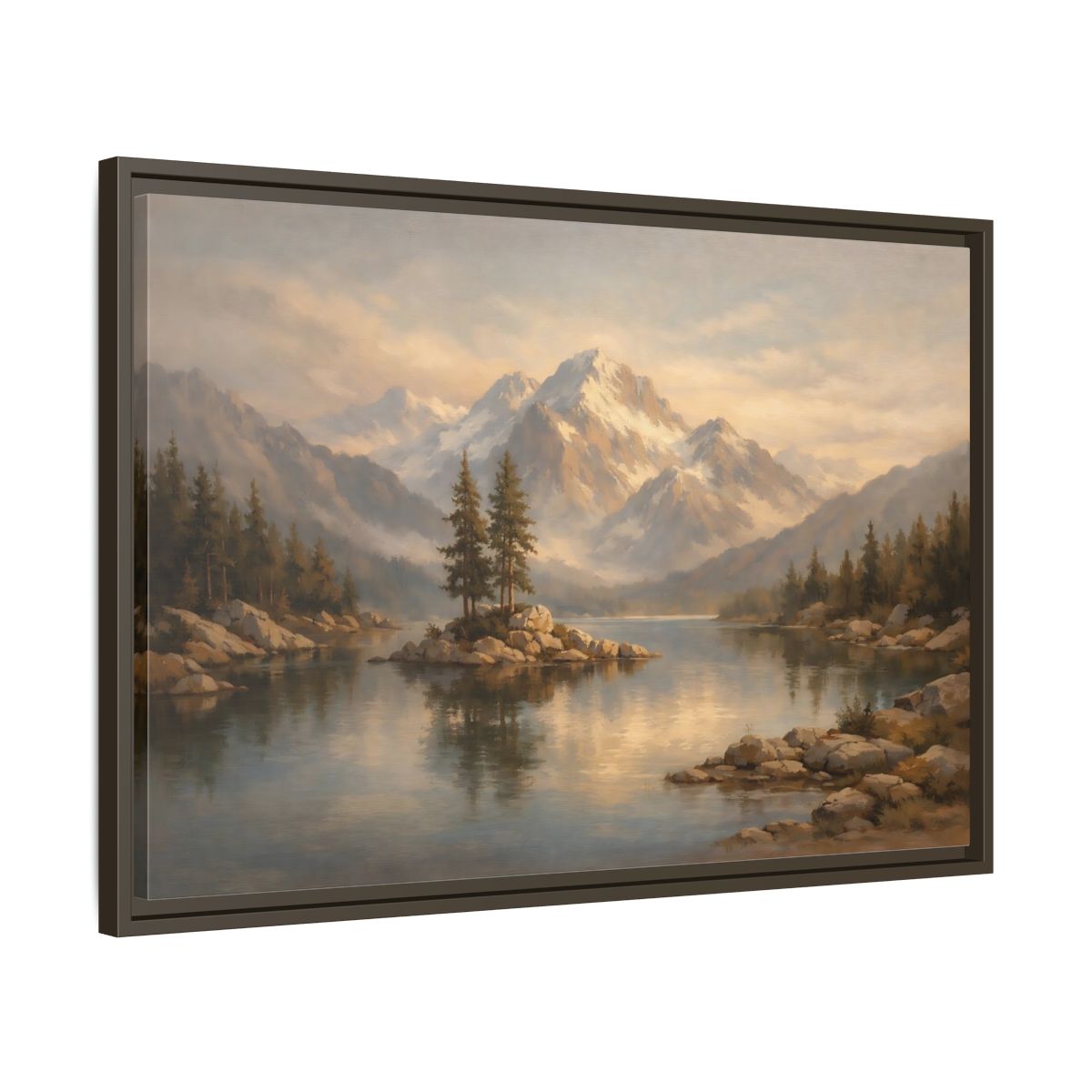 Side Mockup 11. Nature Mountain Lake Mountain Lake Landscape shown as stretched canvas wall art
