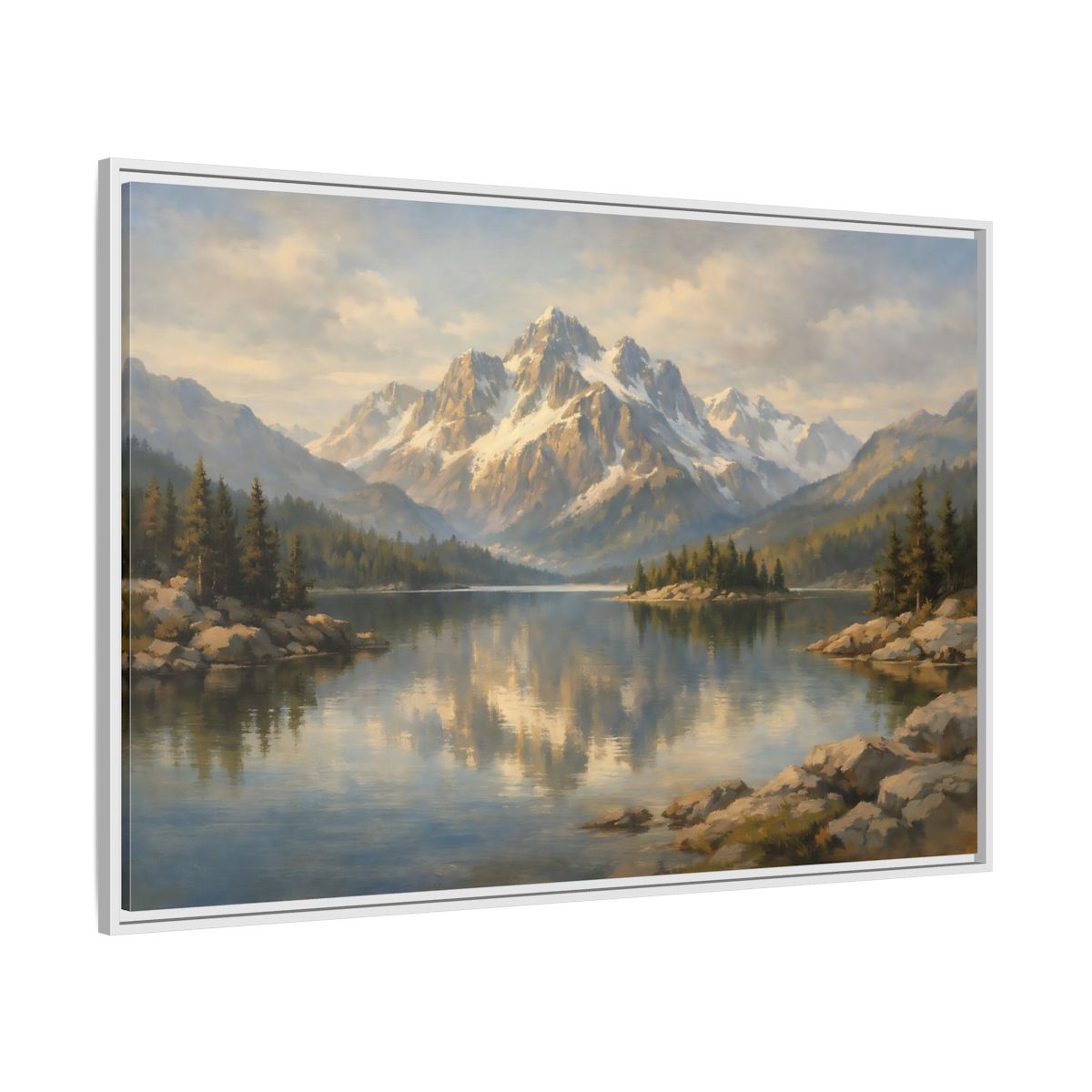 Side Mockup 7. Nature Mountain Lake Mountain Lake Landscape shown as stretched canvas wall art
