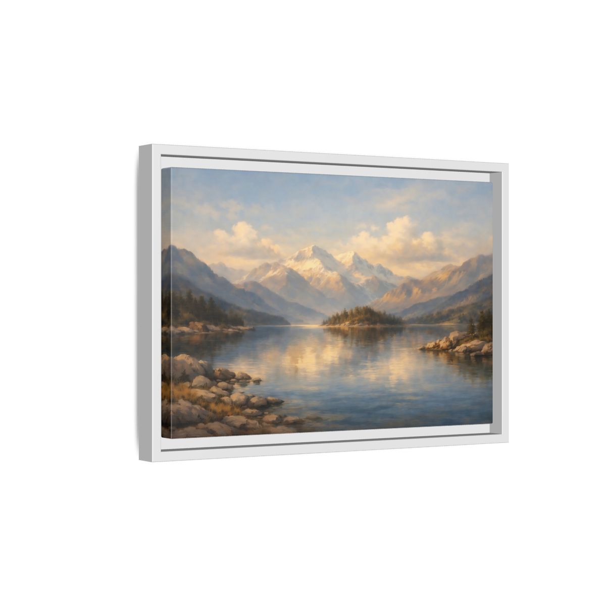 Side Mockup 4. Nature Mountain Lake Mountain Lake Landscape shown as stretched canvas wall art
