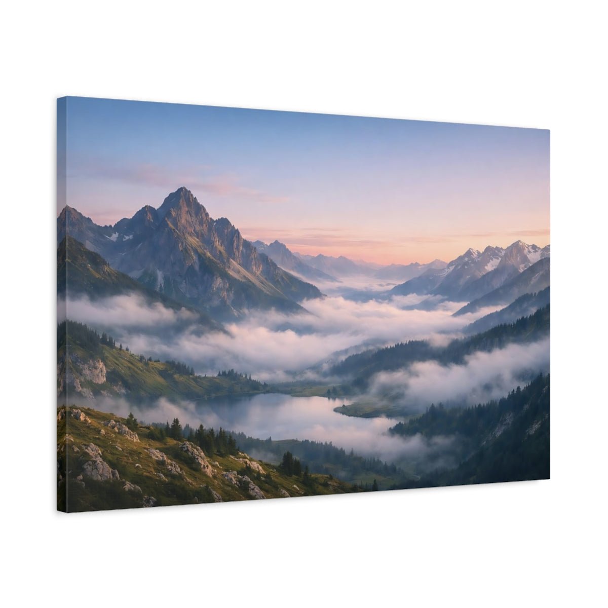 Nature Mountain Lake Misty - Canvas Wall Art Print - YesArtYes