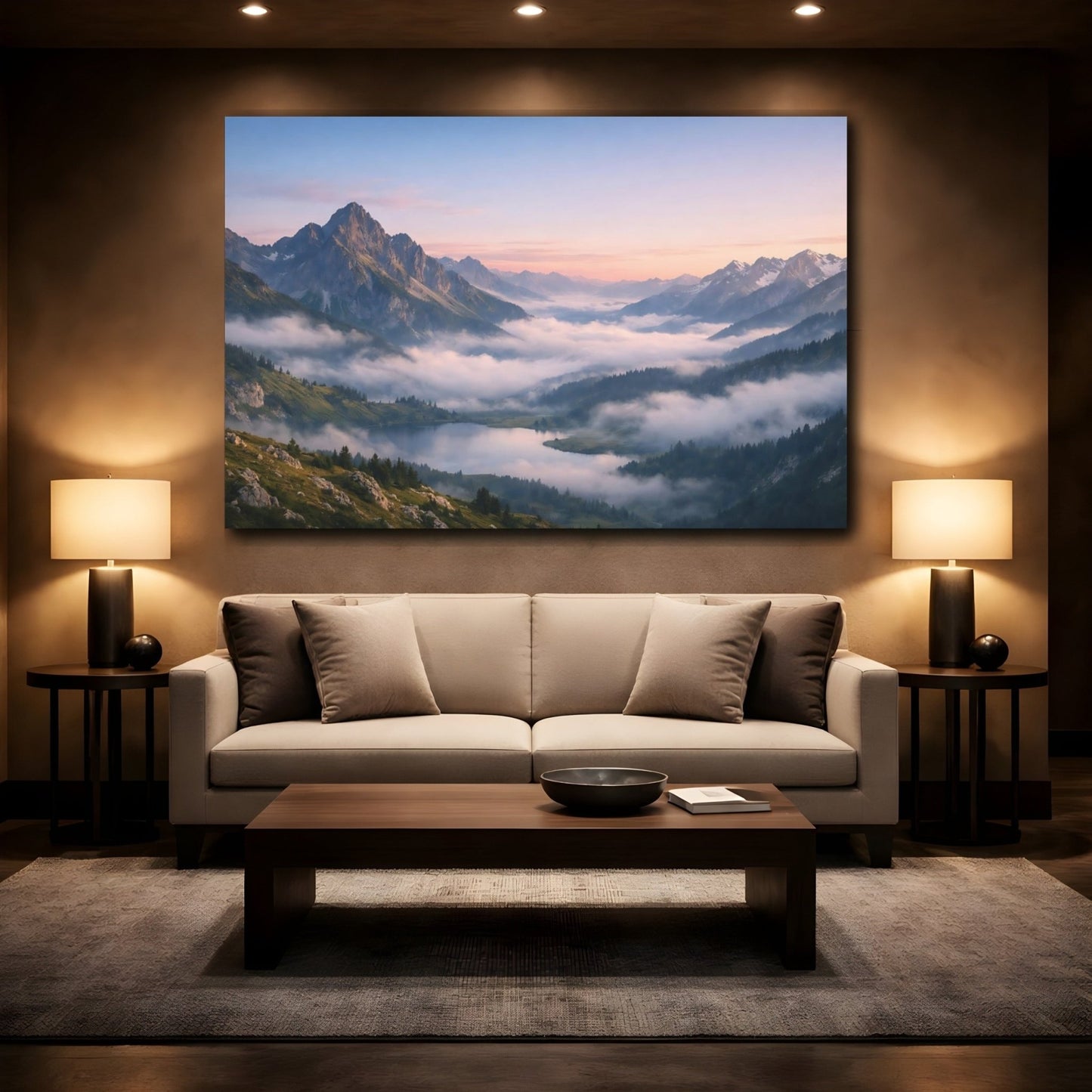 Nature Mountain Lake Misty - Canvas Wall Art Print - YesArtYes