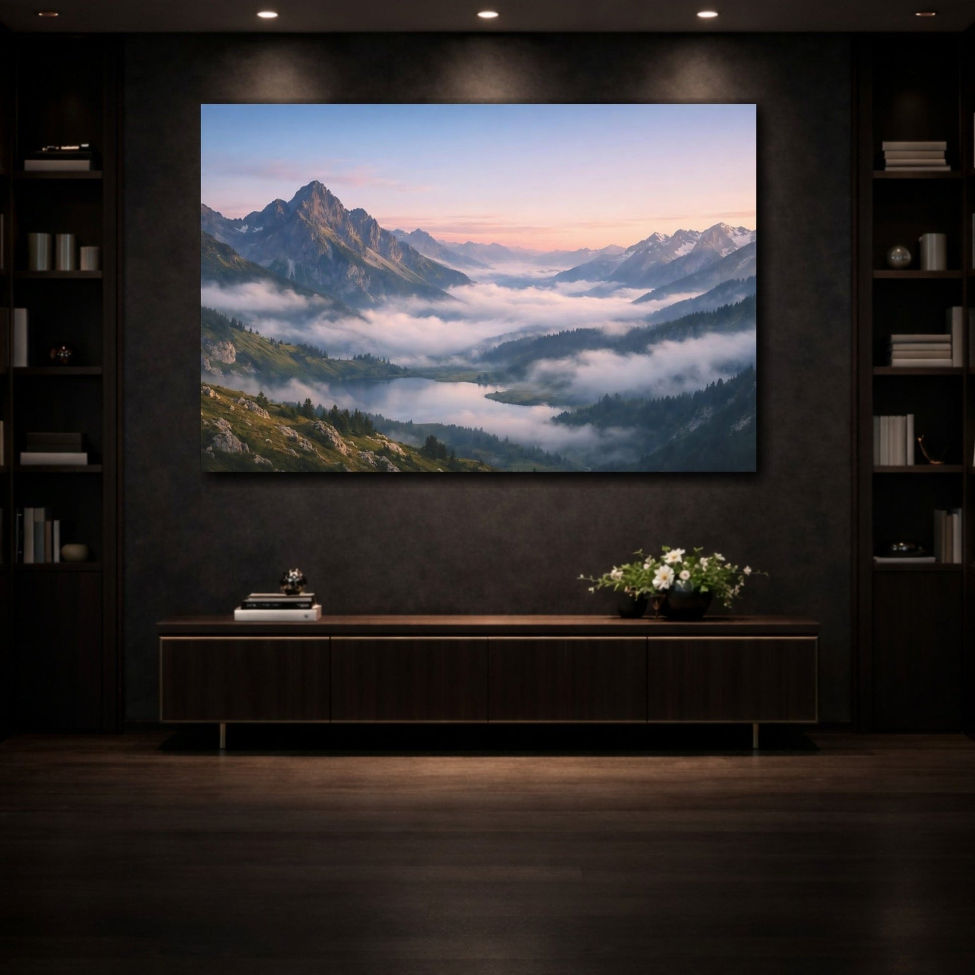 Nature Mountain Lake Misty - Canvas Wall Art Print - YesArtYes