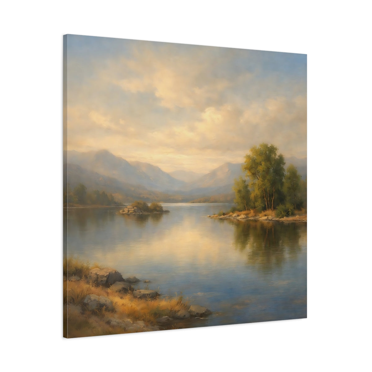 Main Mockup. Nature Mountain Lake Misty Landscape shown as stretched canvas wall art