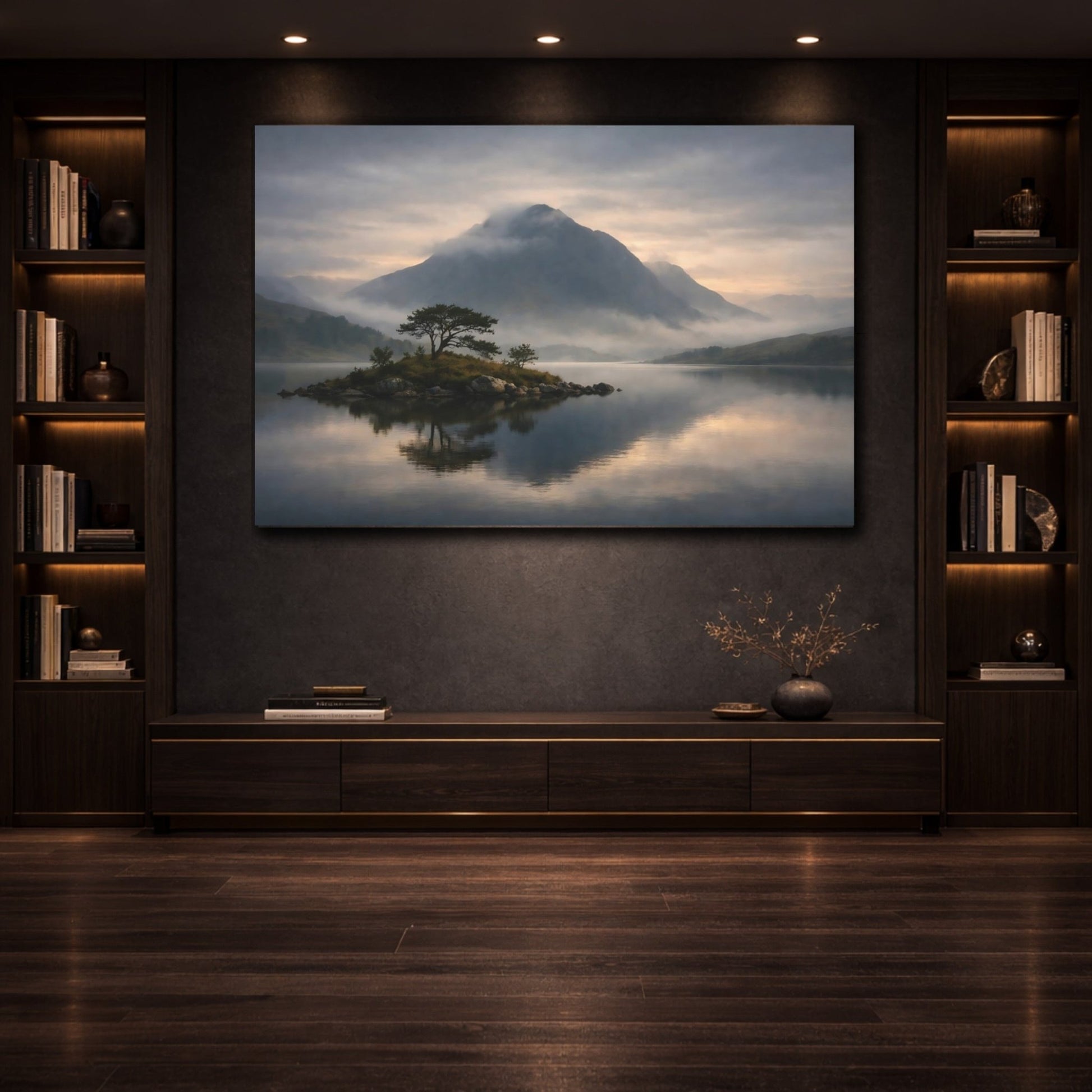 Nature Mountain Lake Misty Landscape - Canvas Wall Art Print - YesArtYes
