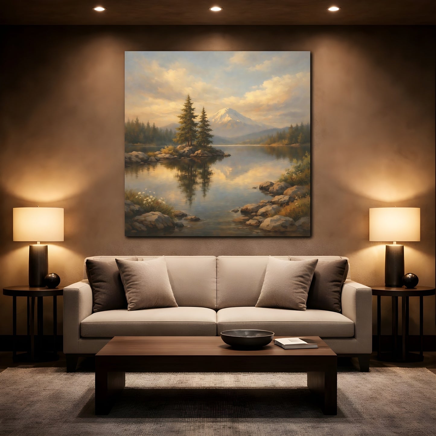 Mockup 2. Nature Mountain Lake Mountain Lake Art shown as stretched canvas wall art