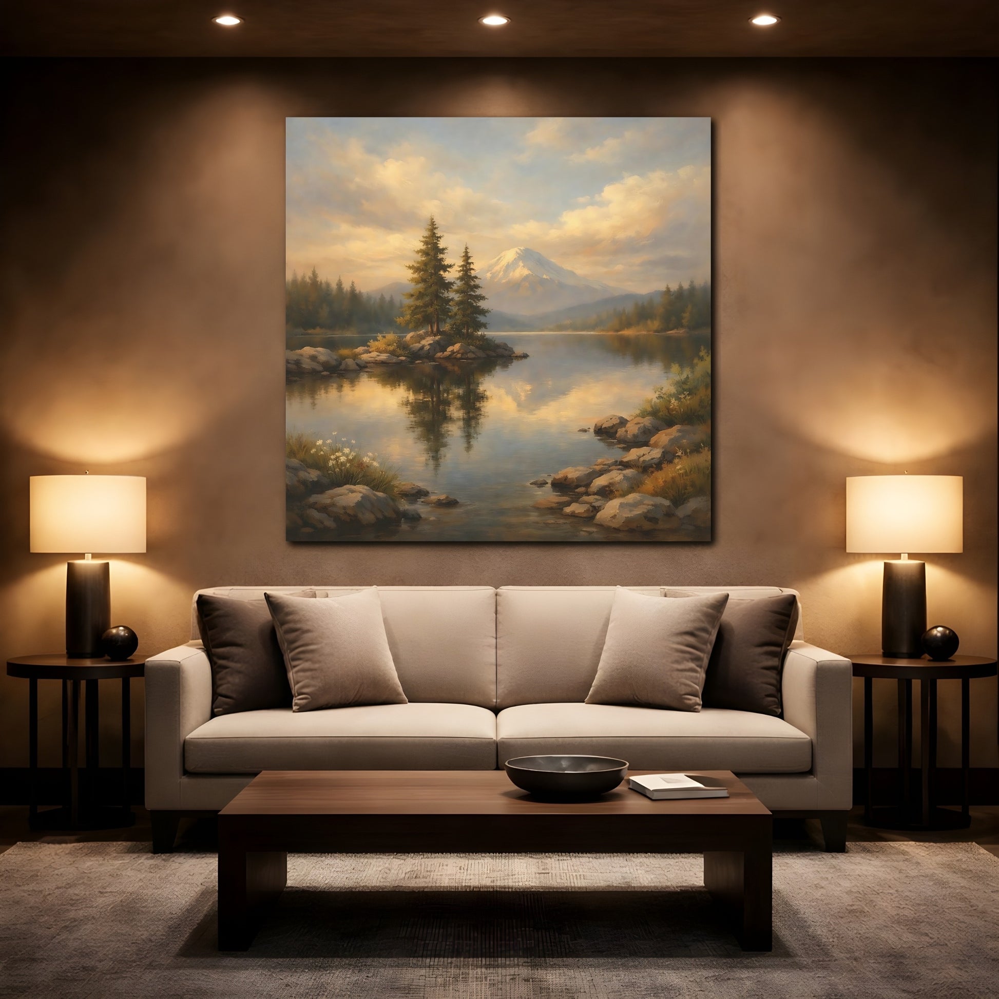 Mockup 2. Nature Mountain Lake Mountain Lake Art shown as stretched canvas wall art