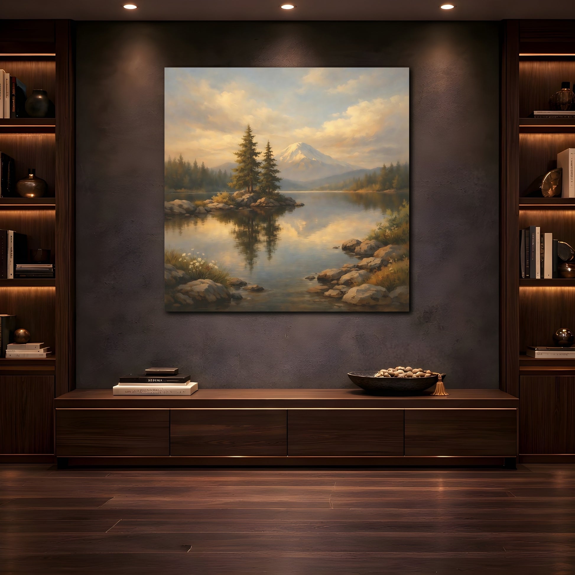 Mockup 4. Nature Mountain Lake Mountain Lake Art shown as stretched canvas wall art
