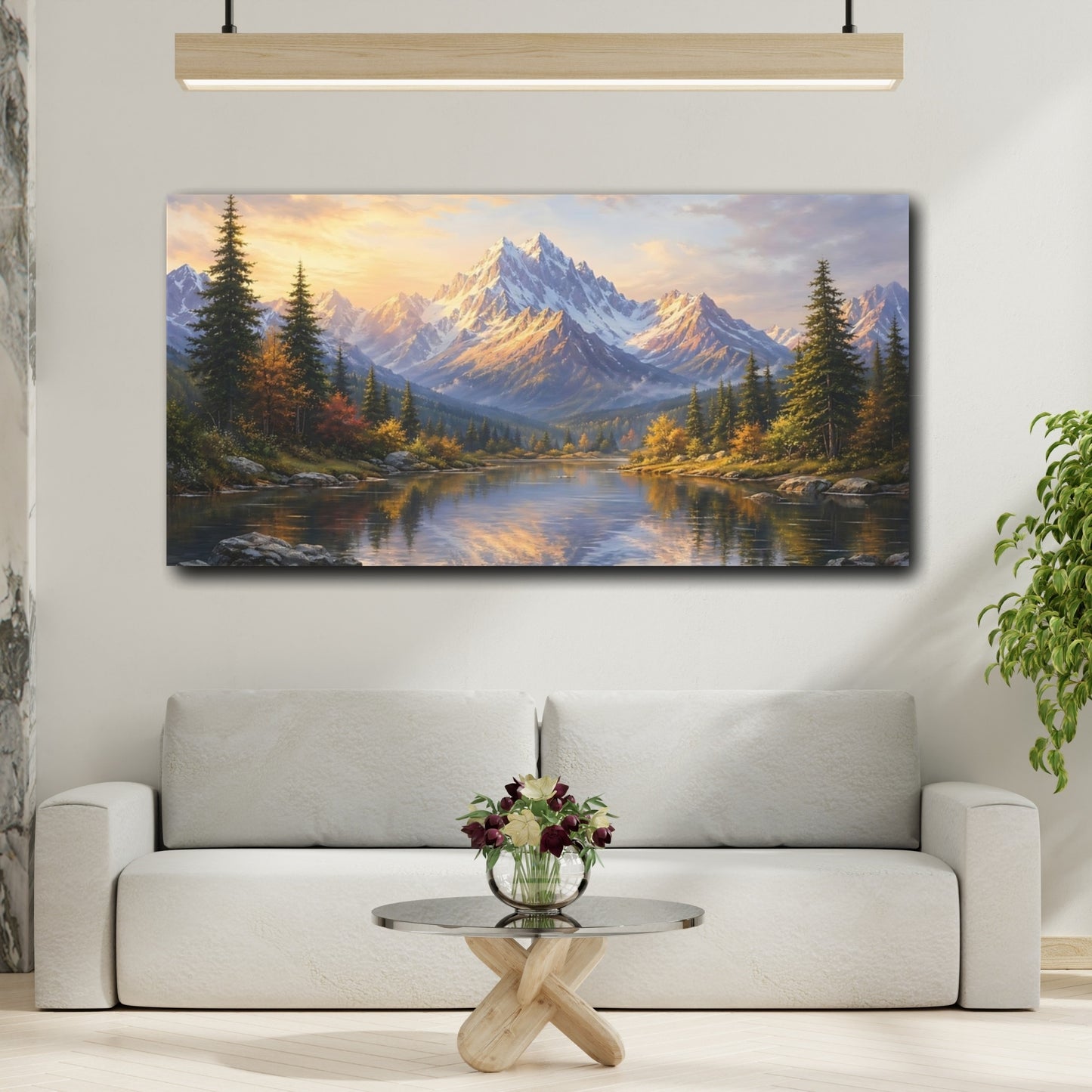 Mockup 3. Nature Mountain Lake Mountain Lake Golden Hour shown as stretched canvas wall art
