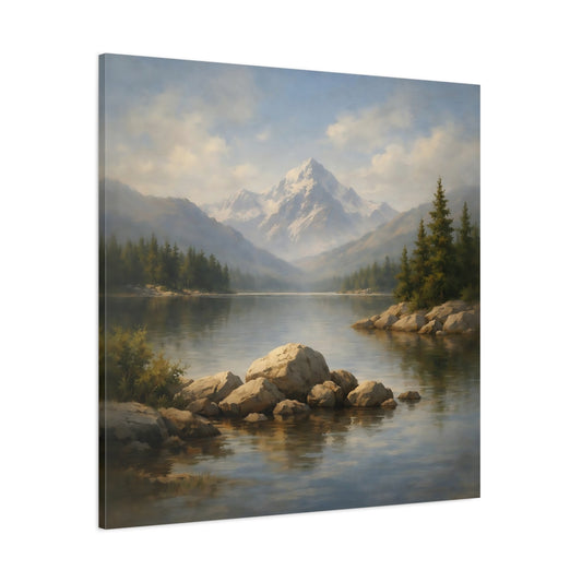Main Mockup. Nature Mountain Lake Mountain Lake Landscape shown as stretched canvas wall art