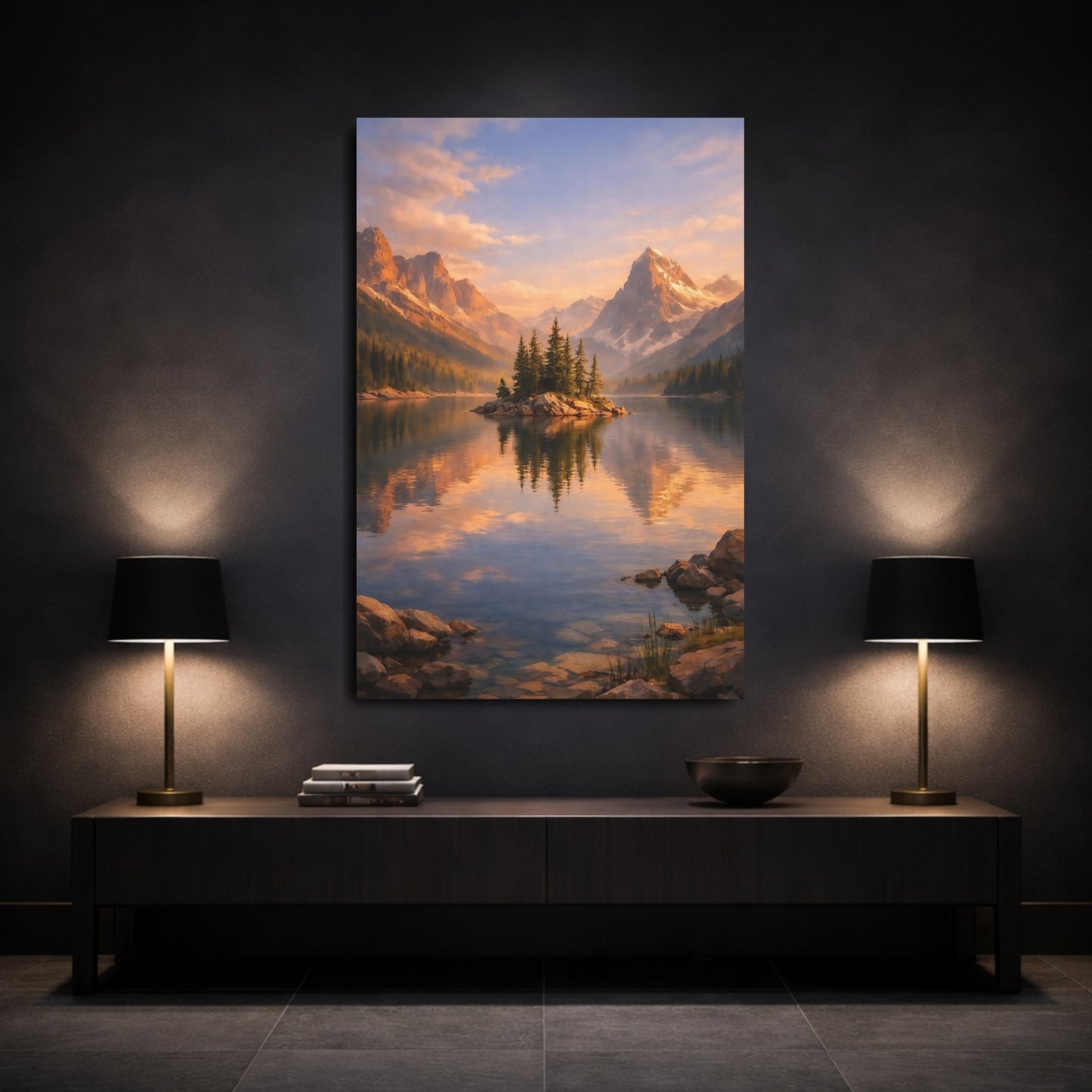 Nature Mountain Lake Mountain Lake Landscape shown as front canvas room wall art