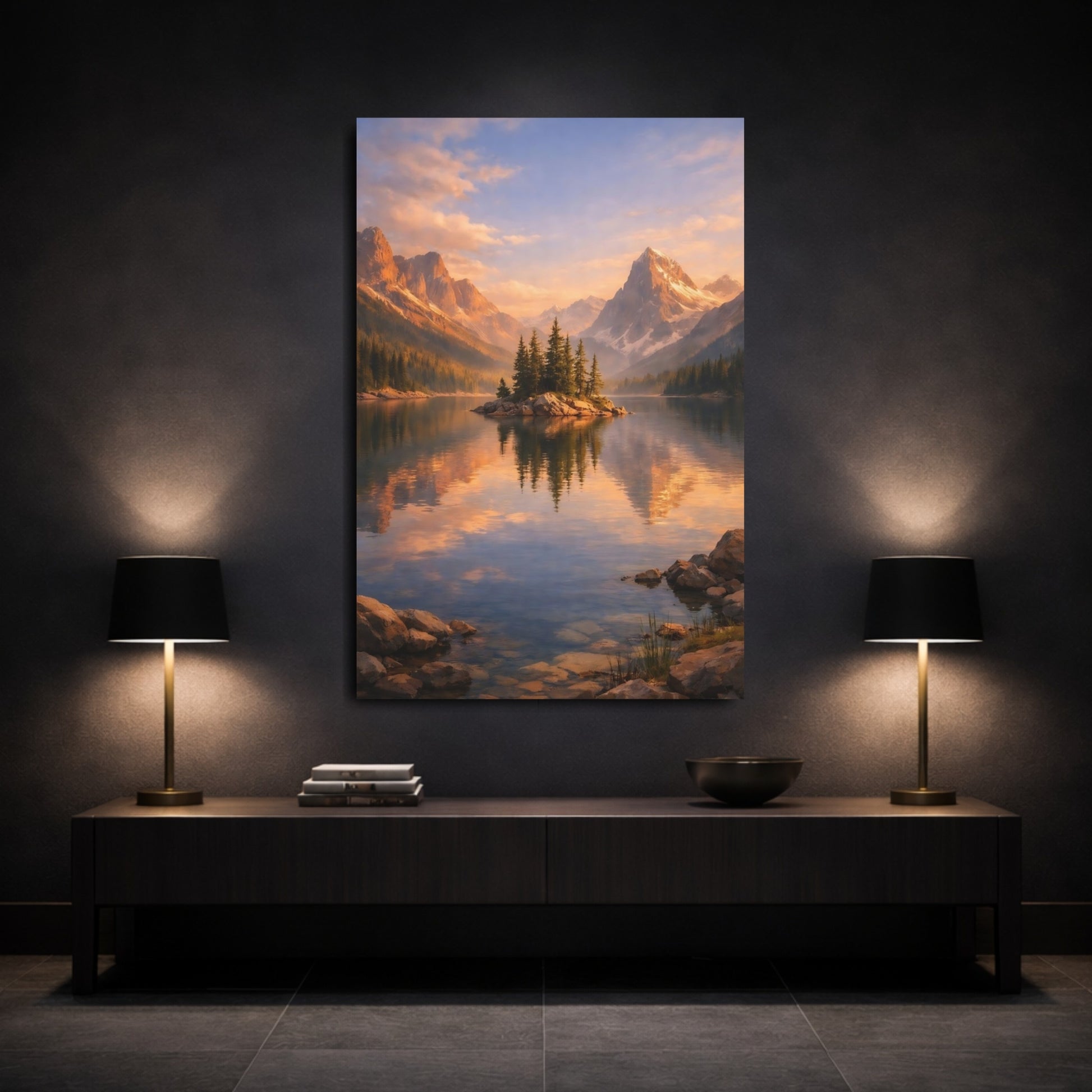 Nature Mountain Lake Mountain Lake Landscape shown as front canvas room wall art