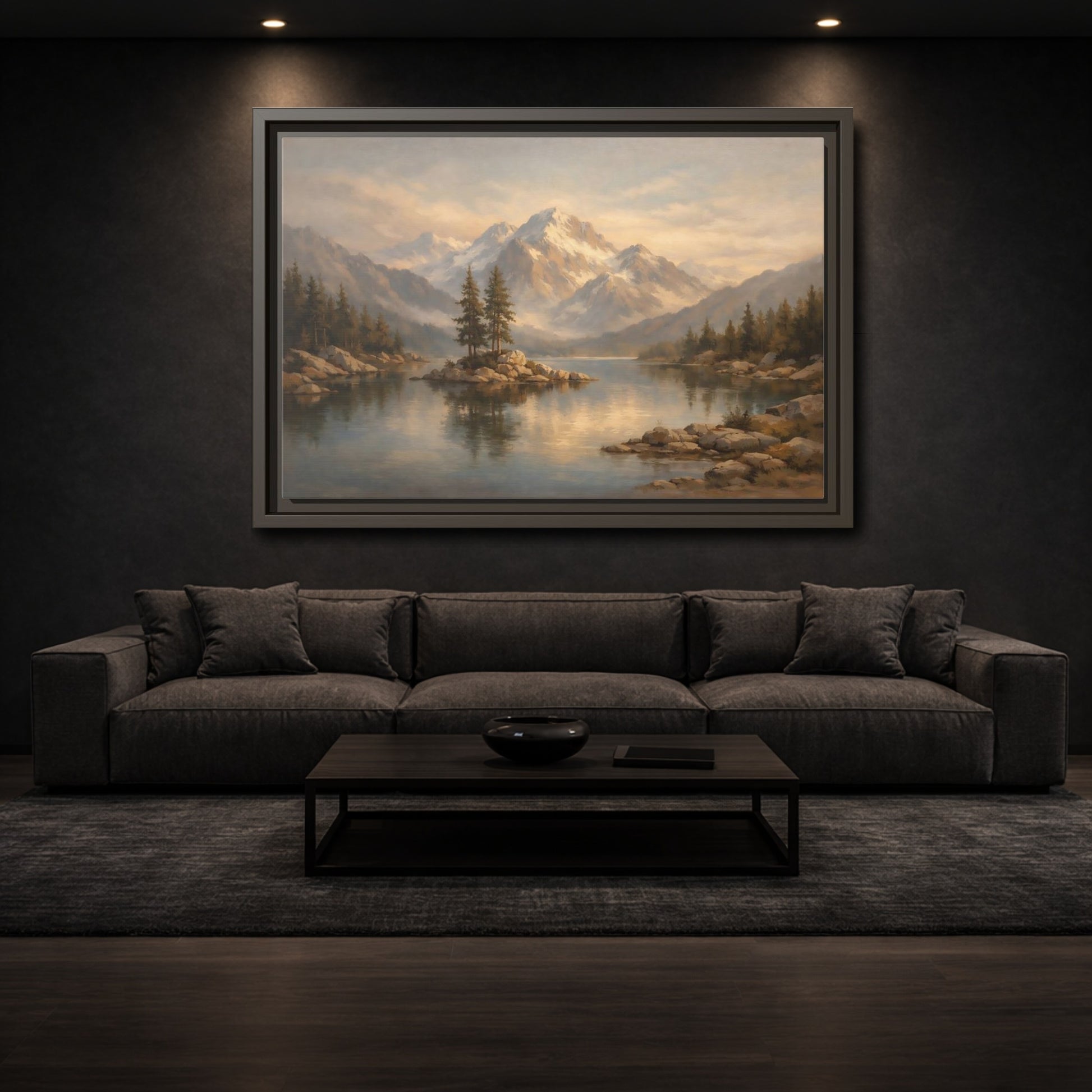 Mockup 2. Nature Mountain Lake Mountain Lake Landscape shown as stretched canvas wall art