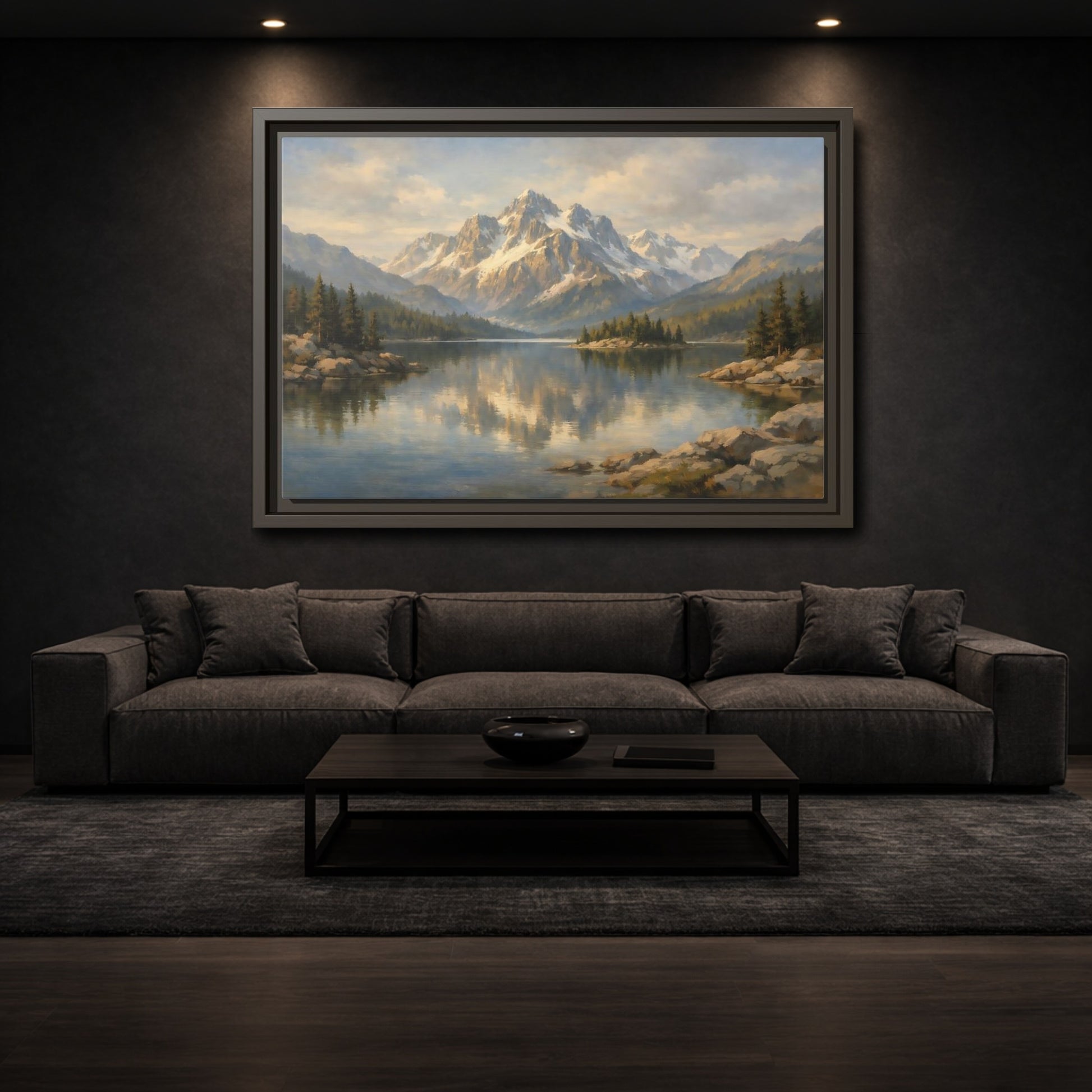 Mockup 2. Nature Mountain Lake Mountain Lake Landscape shown as stretched canvas wall art