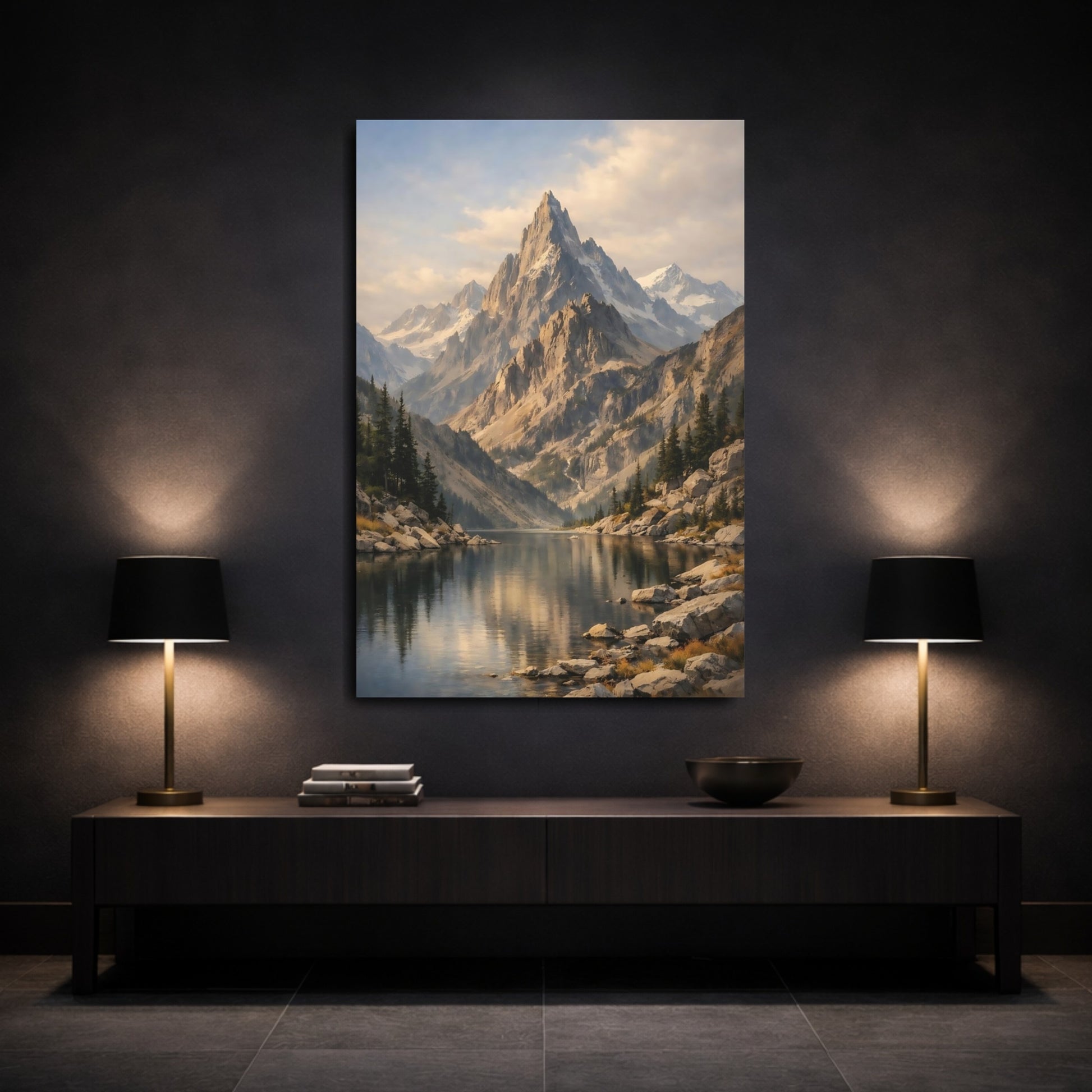 Mockup 2. Nature Mountain Lake Mountain Lake Landscape shown as stretched canvas wall art