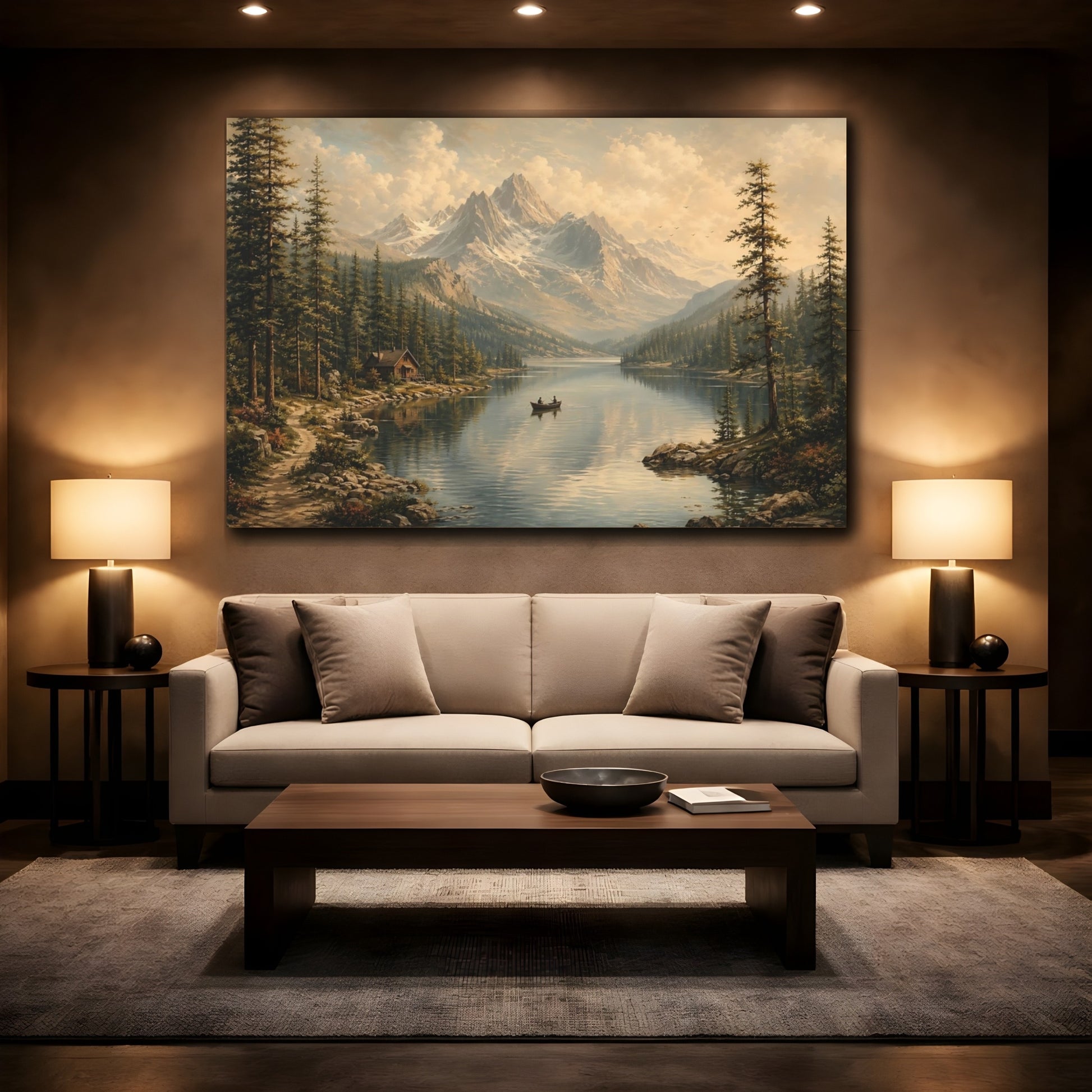 Mockup 2. Nature Mountain Lake Mountain Lake Landscape shown as stretched canvas wall art