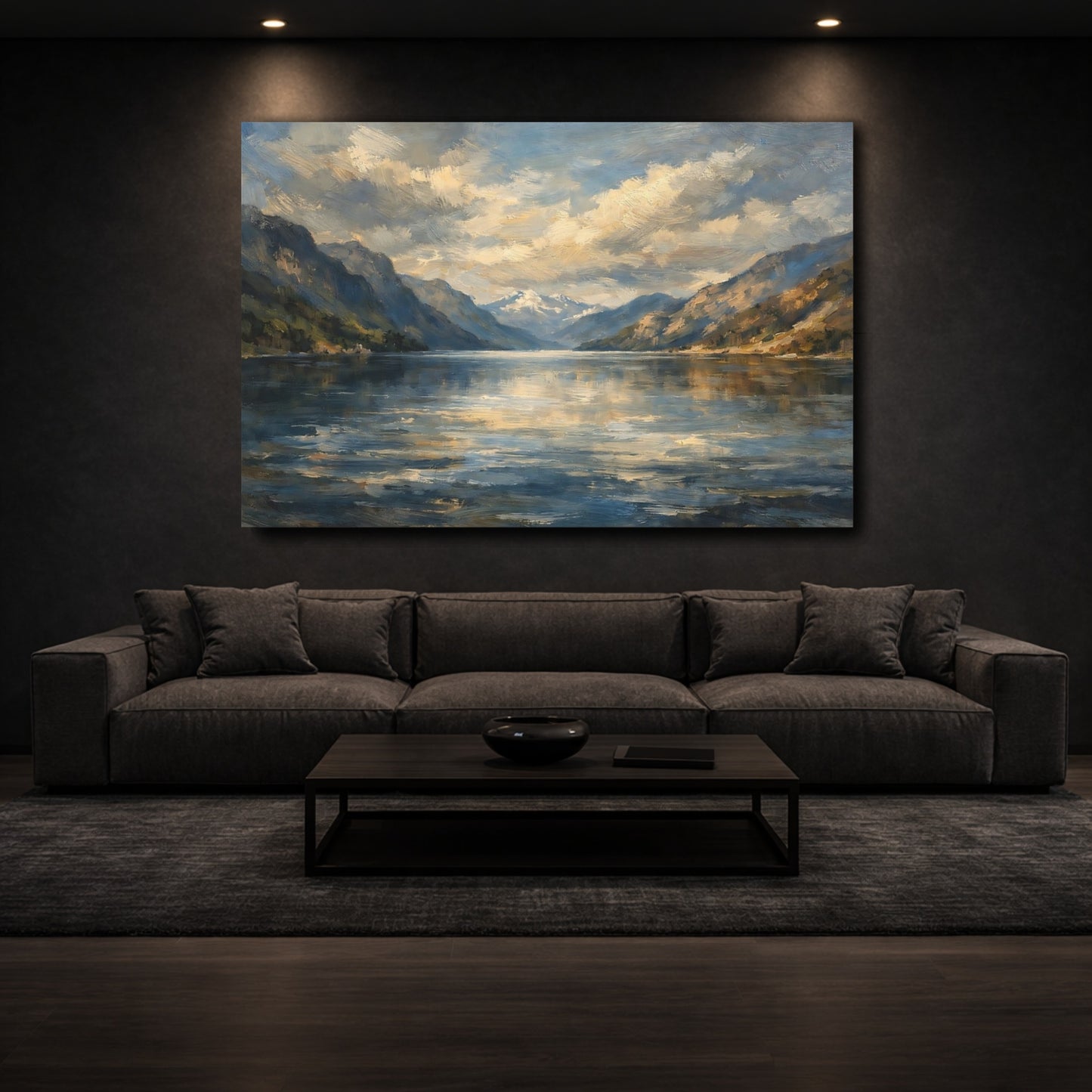Mockup 2. Nature Mountain Lake Mountain Lake Landscape shown as stretched canvas wall art