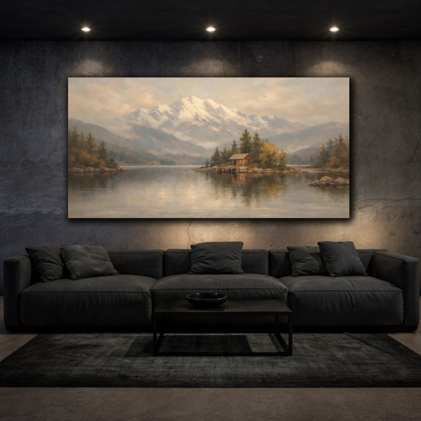 Mockup 2. Nature Mountain Lake Mountain Lake Landscape shown as stretched canvas wall art