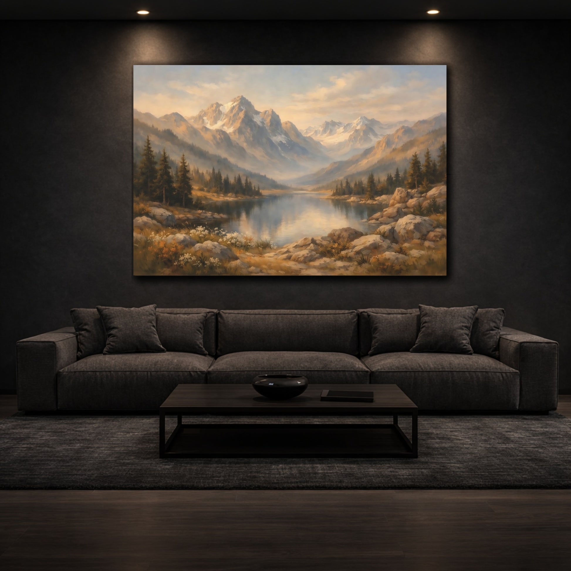 Mockup 2. Nature Mountain Lake Mountain Lake Landscape shown as stretched canvas wall art