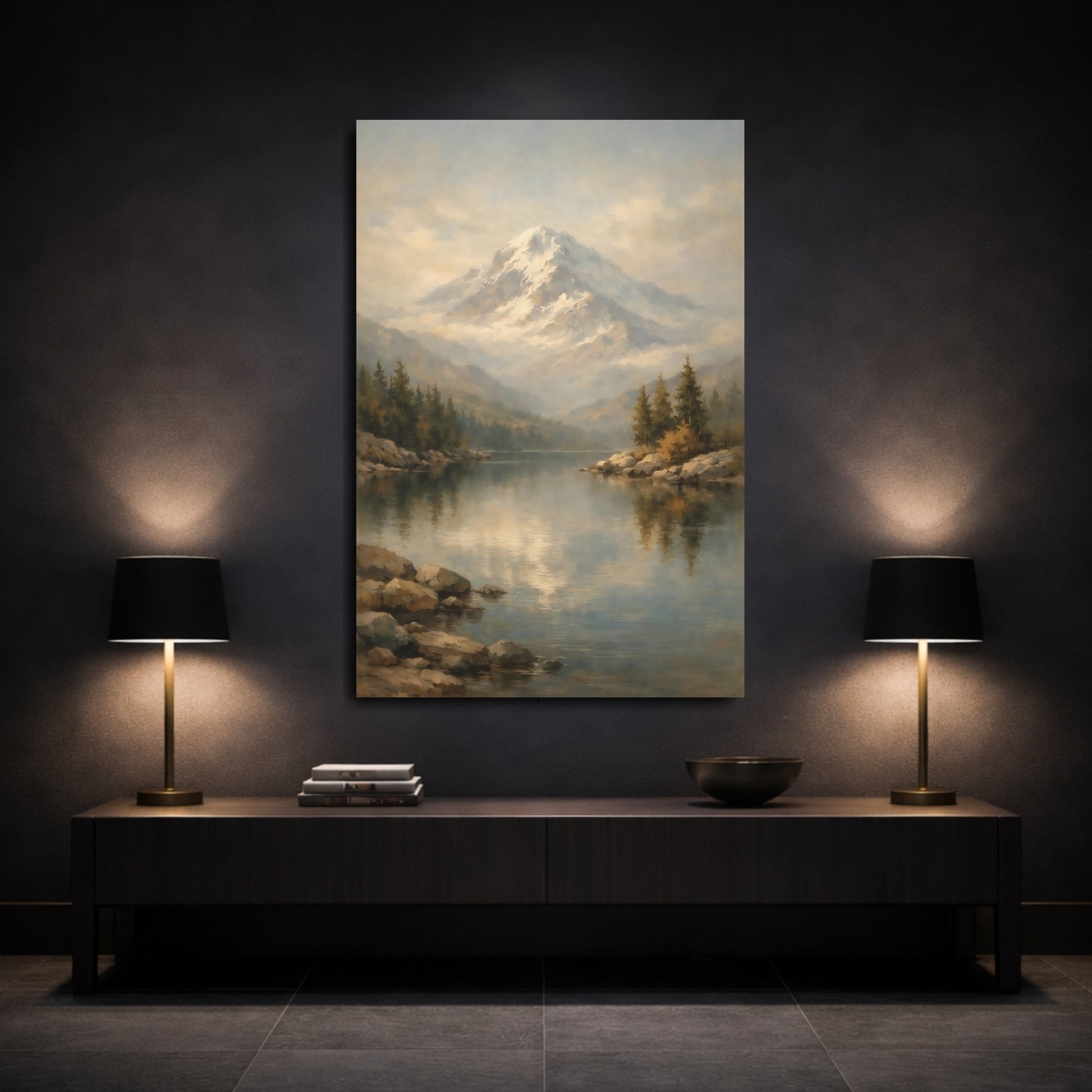 Mockup 2. Nature Mountain Lake Mountain Lake Landscape shown as stretched canvas wall art