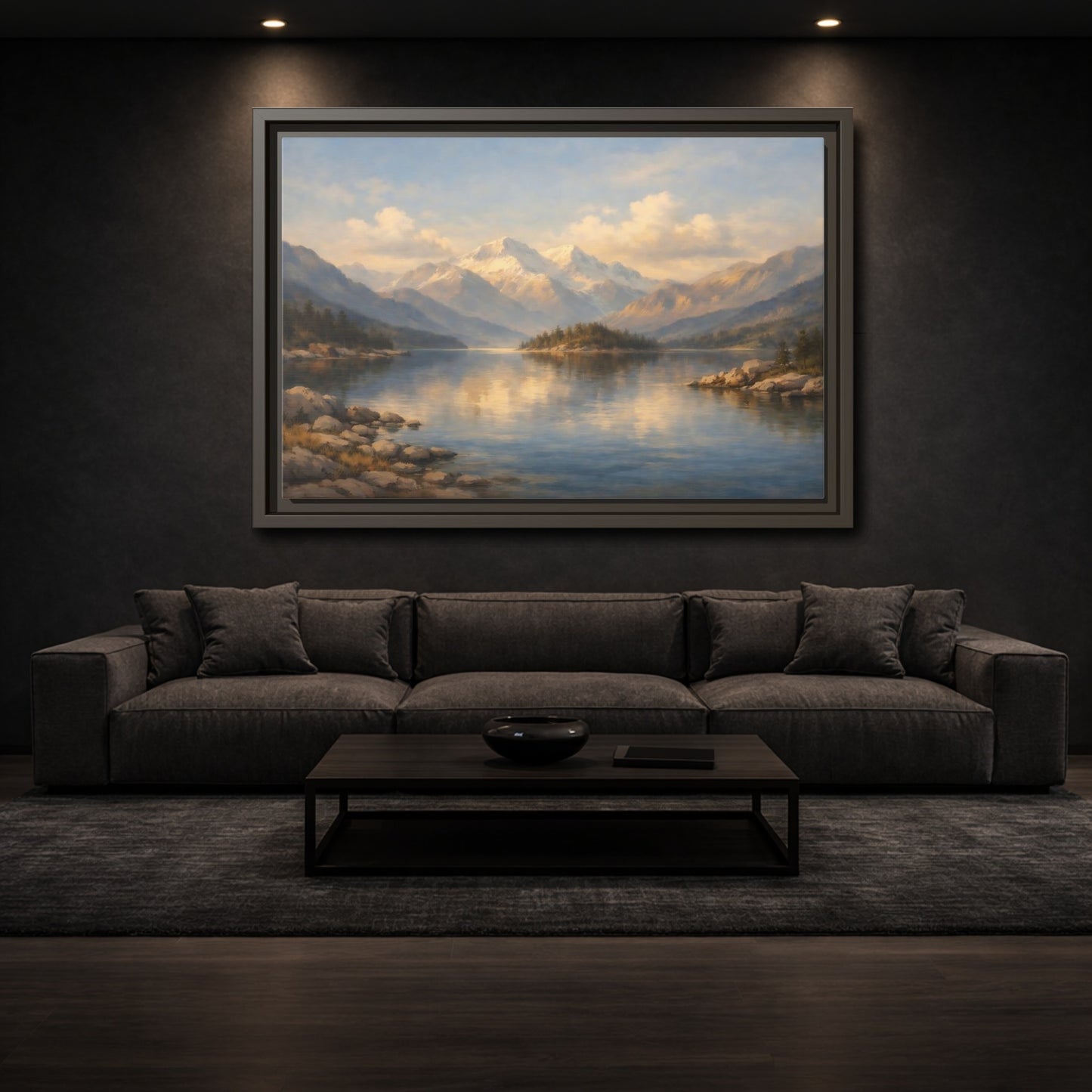 Mockup 2. Nature Mountain Lake Mountain Lake Landscape shown as stretched canvas wall art