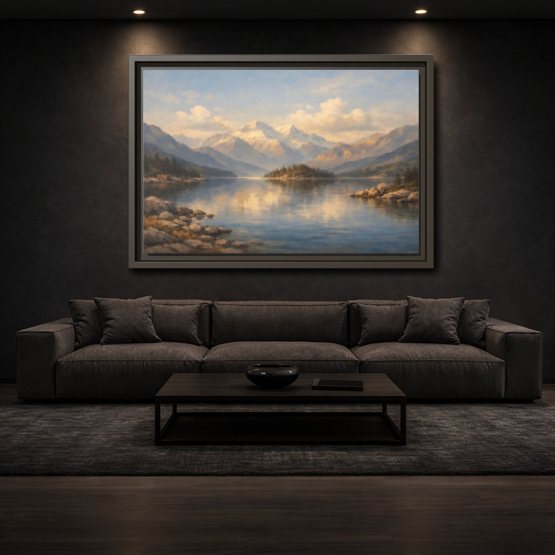 Mockup 2. Nature Mountain Lake Mountain Lake Landscape shown as stretched canvas wall art