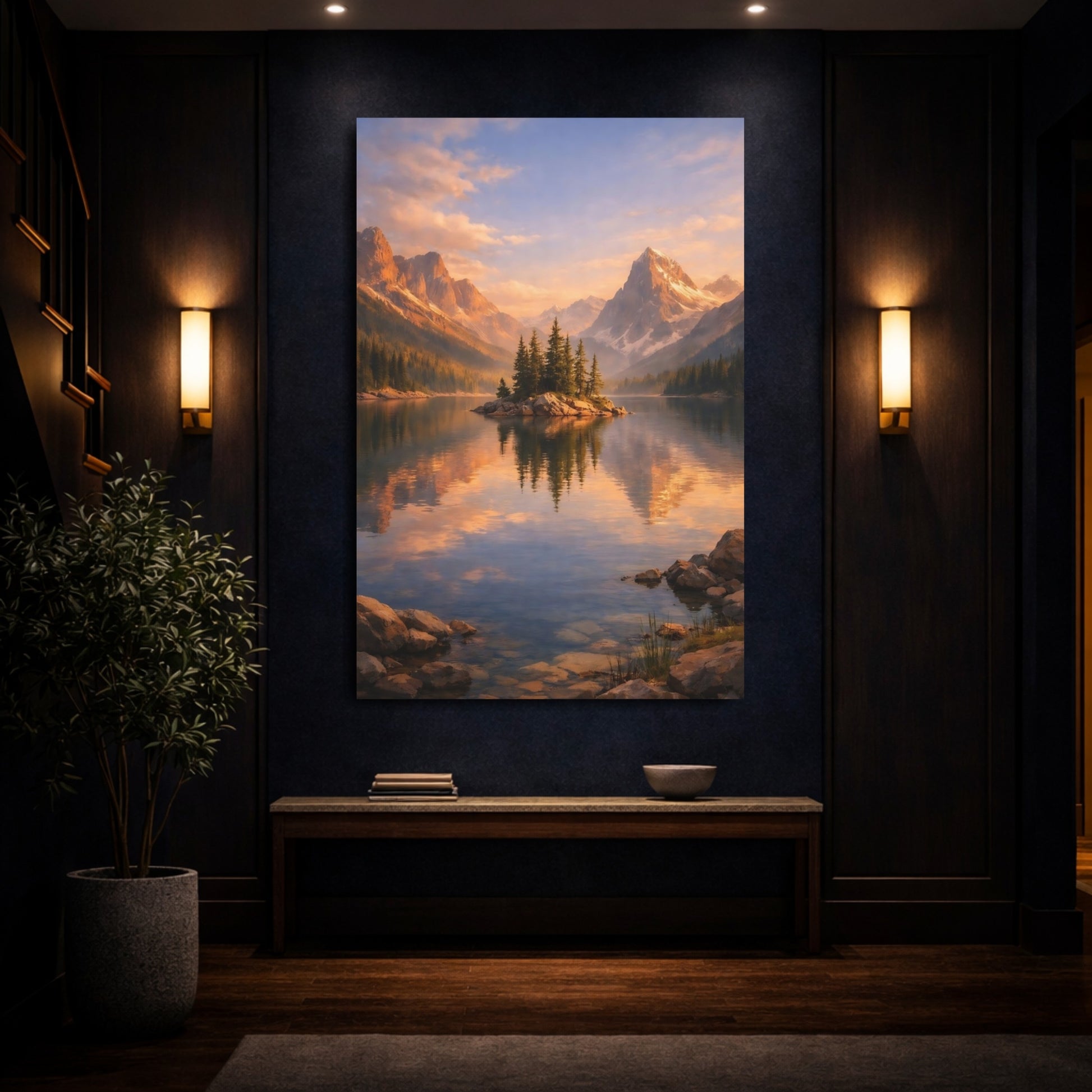 Nature Mountain Lake Mountain Lake Landscape shown as front canvas room wall art