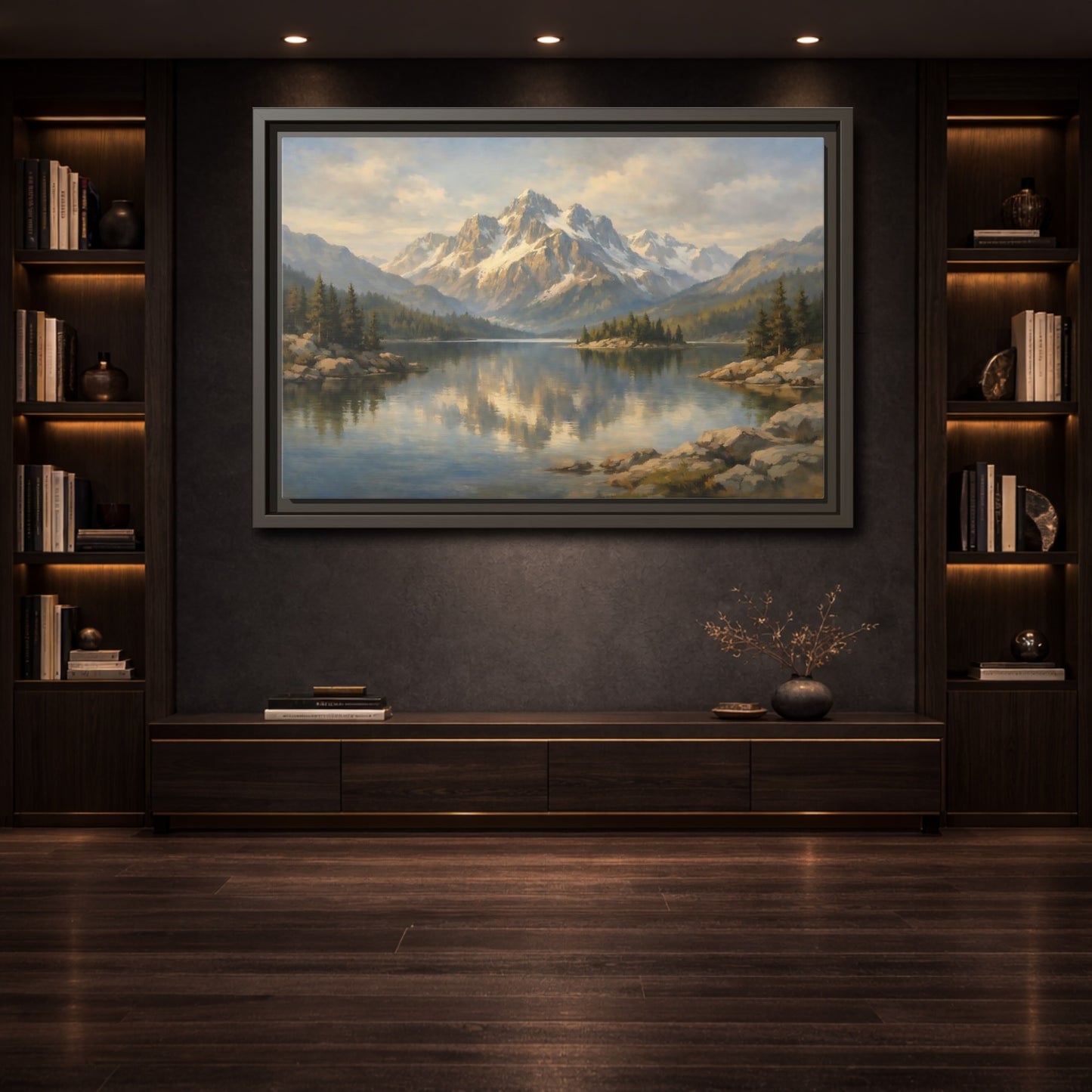 Mockup 3. Nature Mountain Lake Mountain Lake Landscape shown as stretched canvas wall art