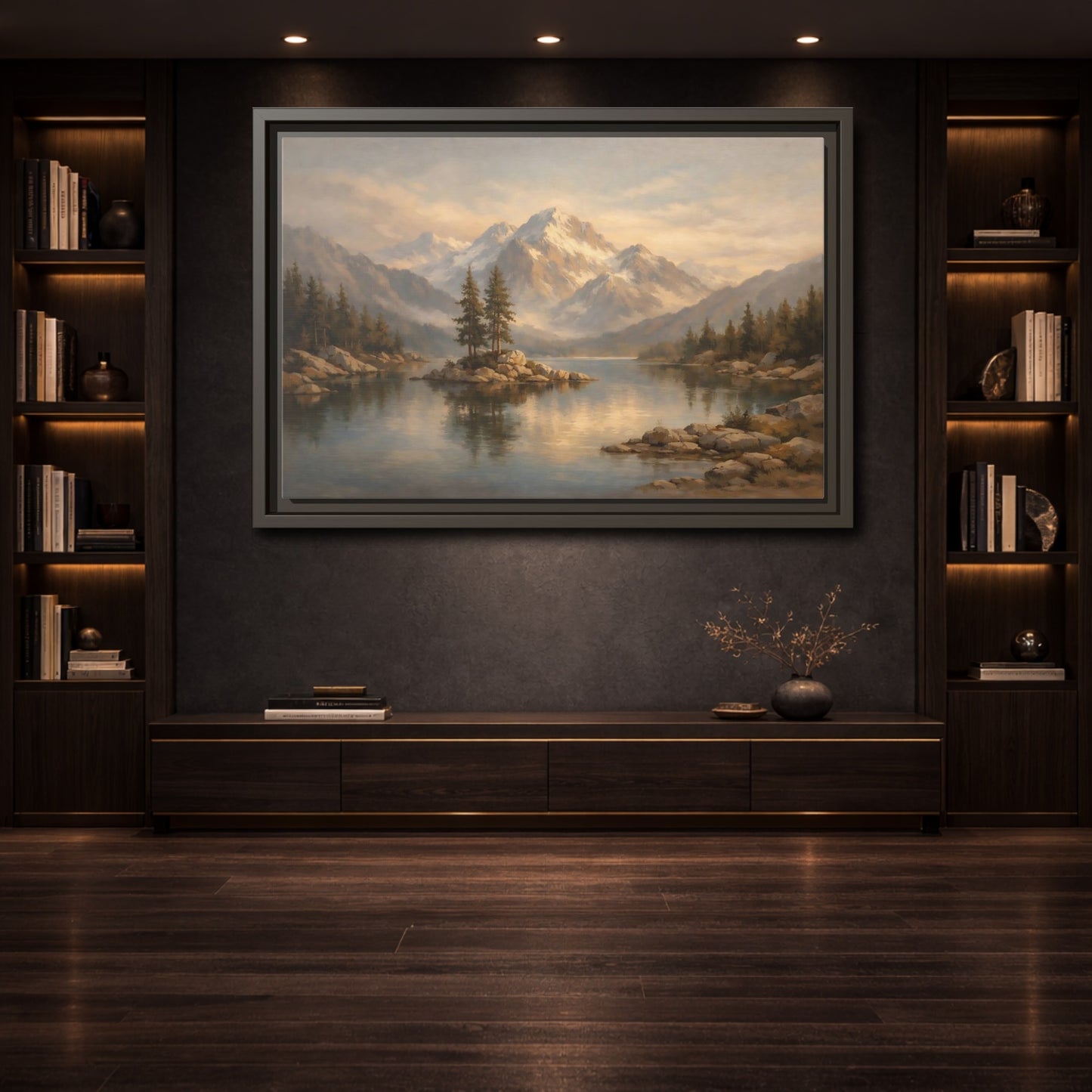 Mockup 3. Nature Mountain Lake Mountain Lake Landscape shown as stretched canvas wall art