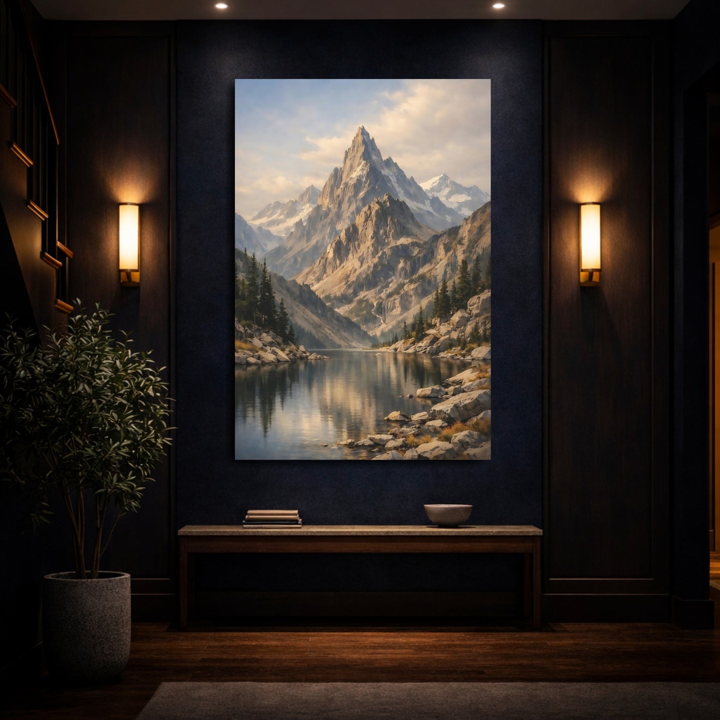 Mockup 3. Nature Mountain Lake Mountain Lake Landscape shown as stretched canvas wall art