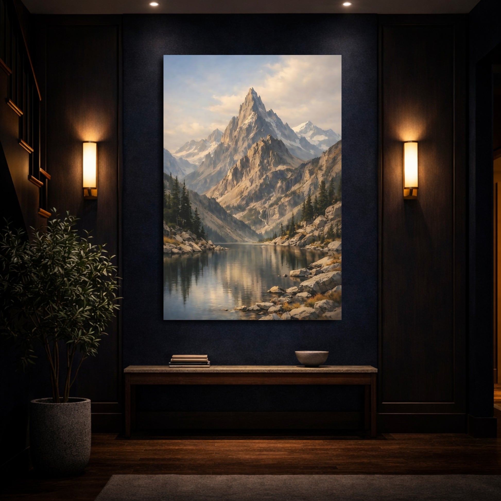 Mockup 3. Nature Mountain Lake Mountain Lake Landscape shown as stretched canvas wall art