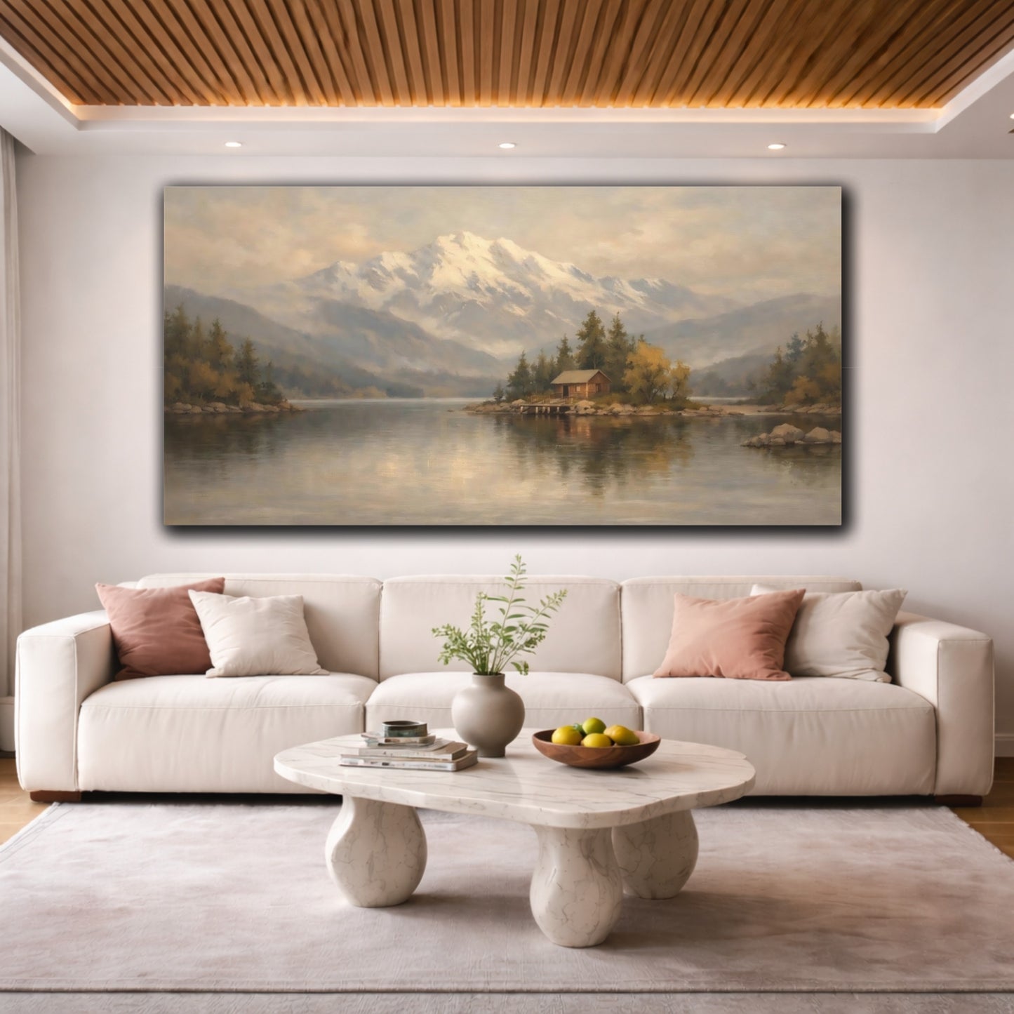 Mockup 3. Nature Mountain Lake Mountain Lake Landscape shown as stretched canvas wall art