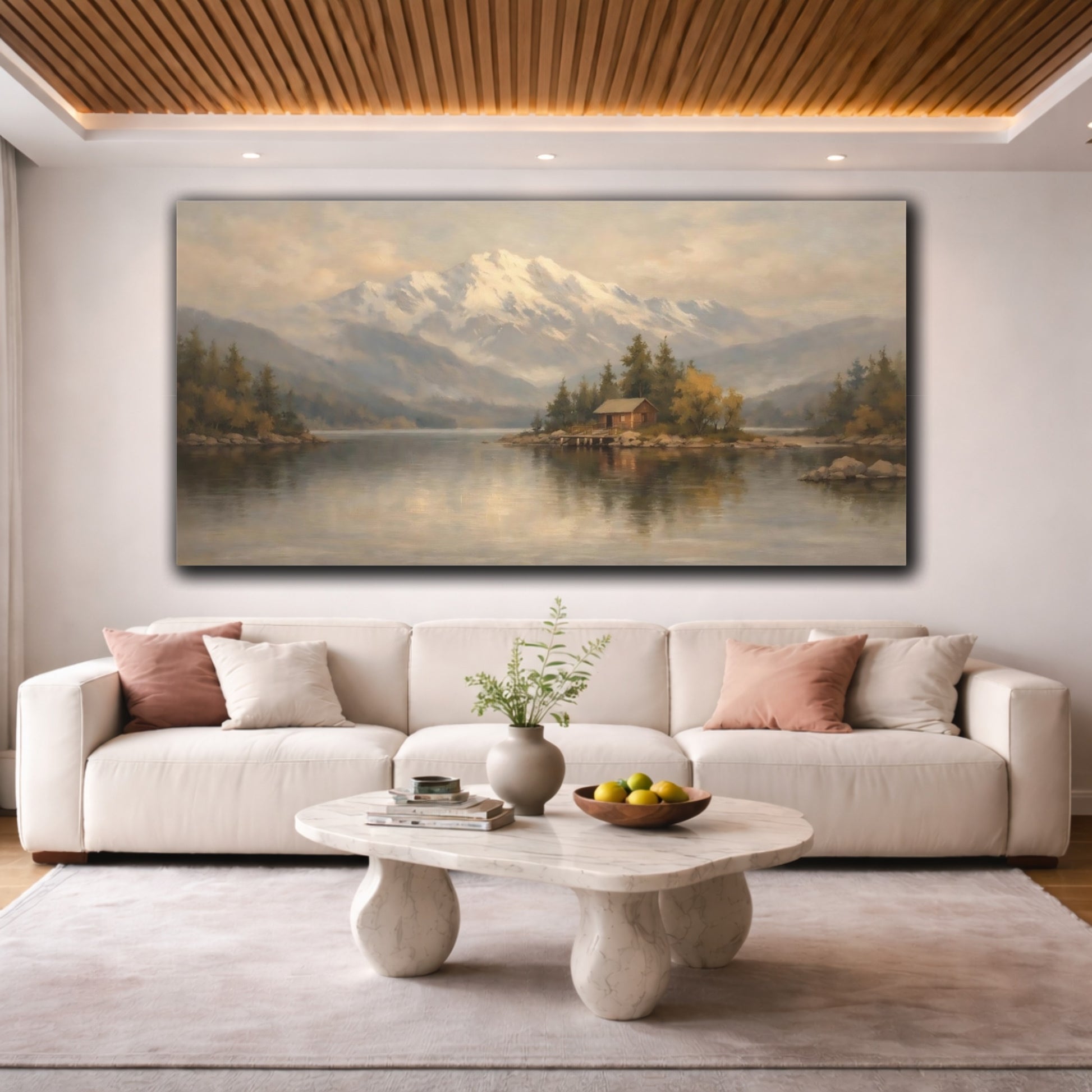 Mockup 3. Nature Mountain Lake Mountain Lake Landscape shown as stretched canvas wall art