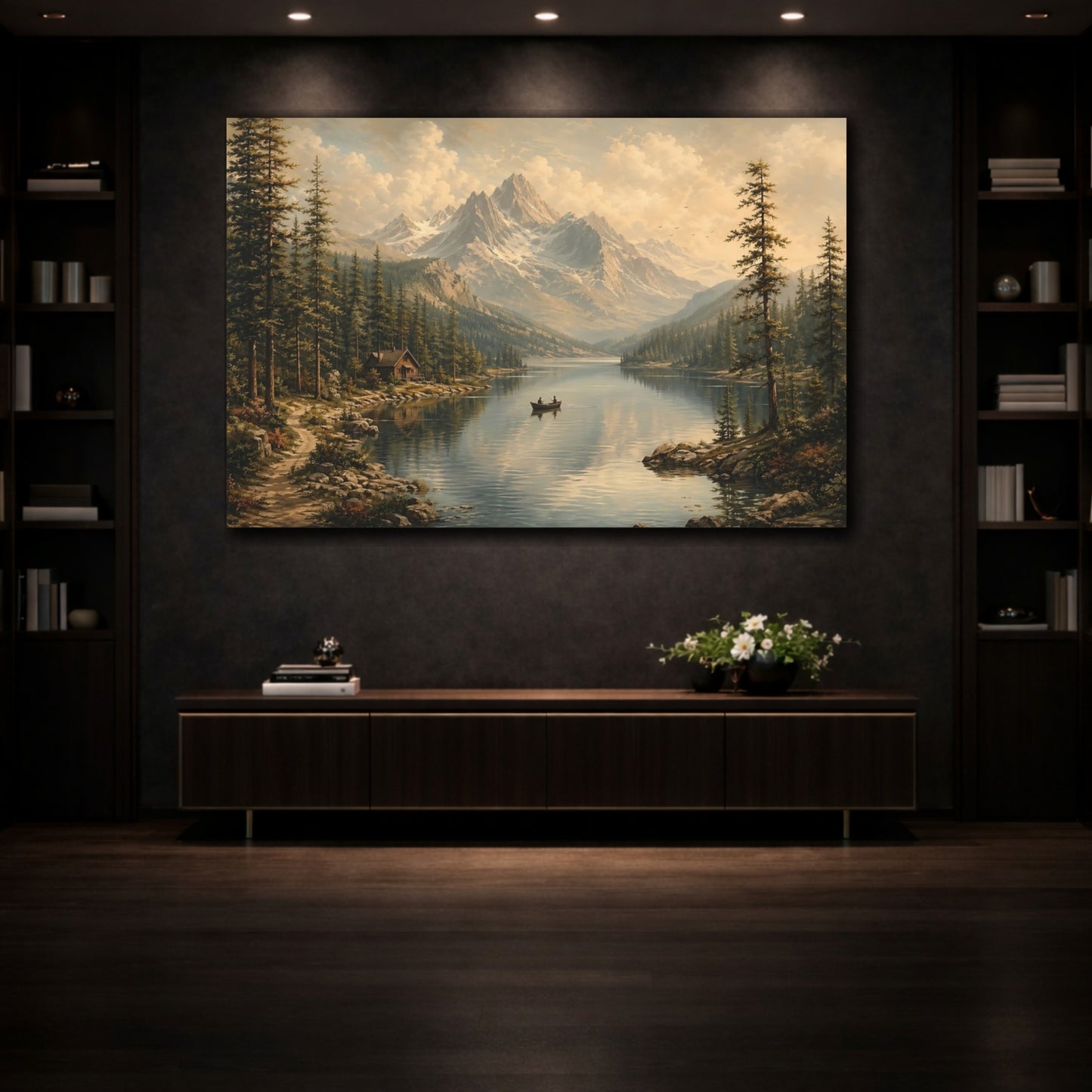 Mockup 3. Nature Mountain Lake Mountain Lake Landscape shown as stretched canvas wall art
