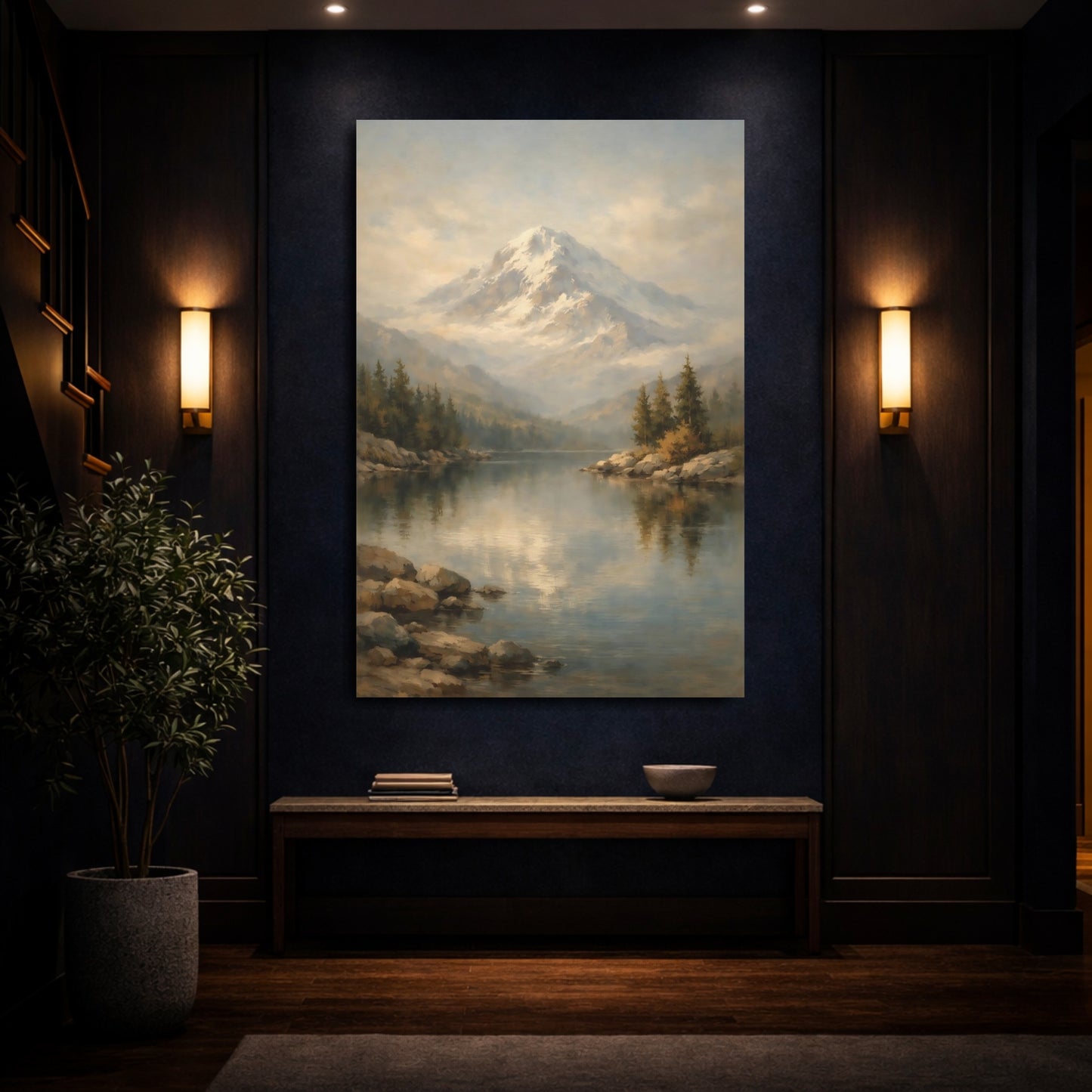 Mockup 3. Nature Mountain Lake Mountain Lake Landscape shown as stretched canvas wall art