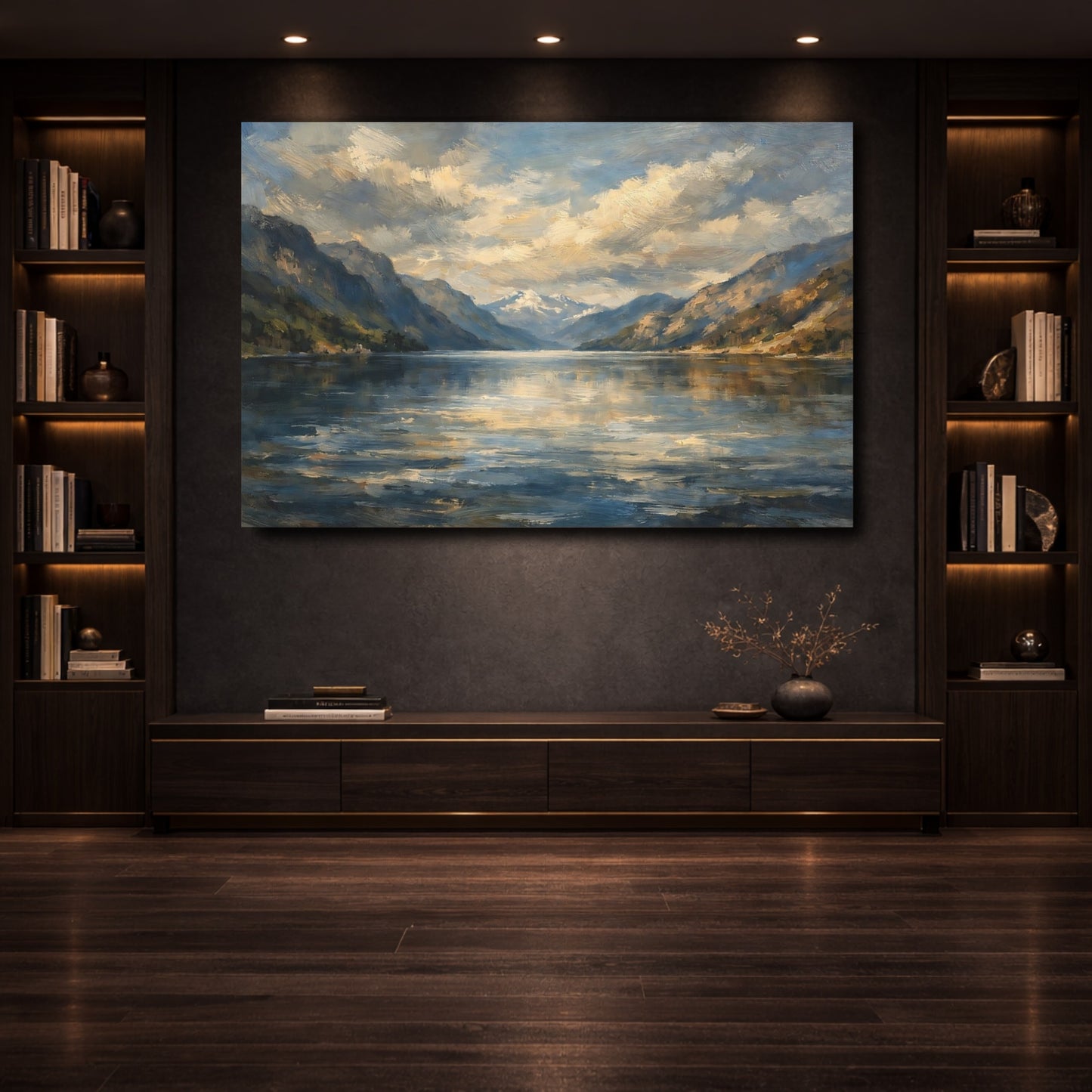 Mockup 3. Nature Mountain Lake Mountain Lake Landscape shown as stretched canvas wall art