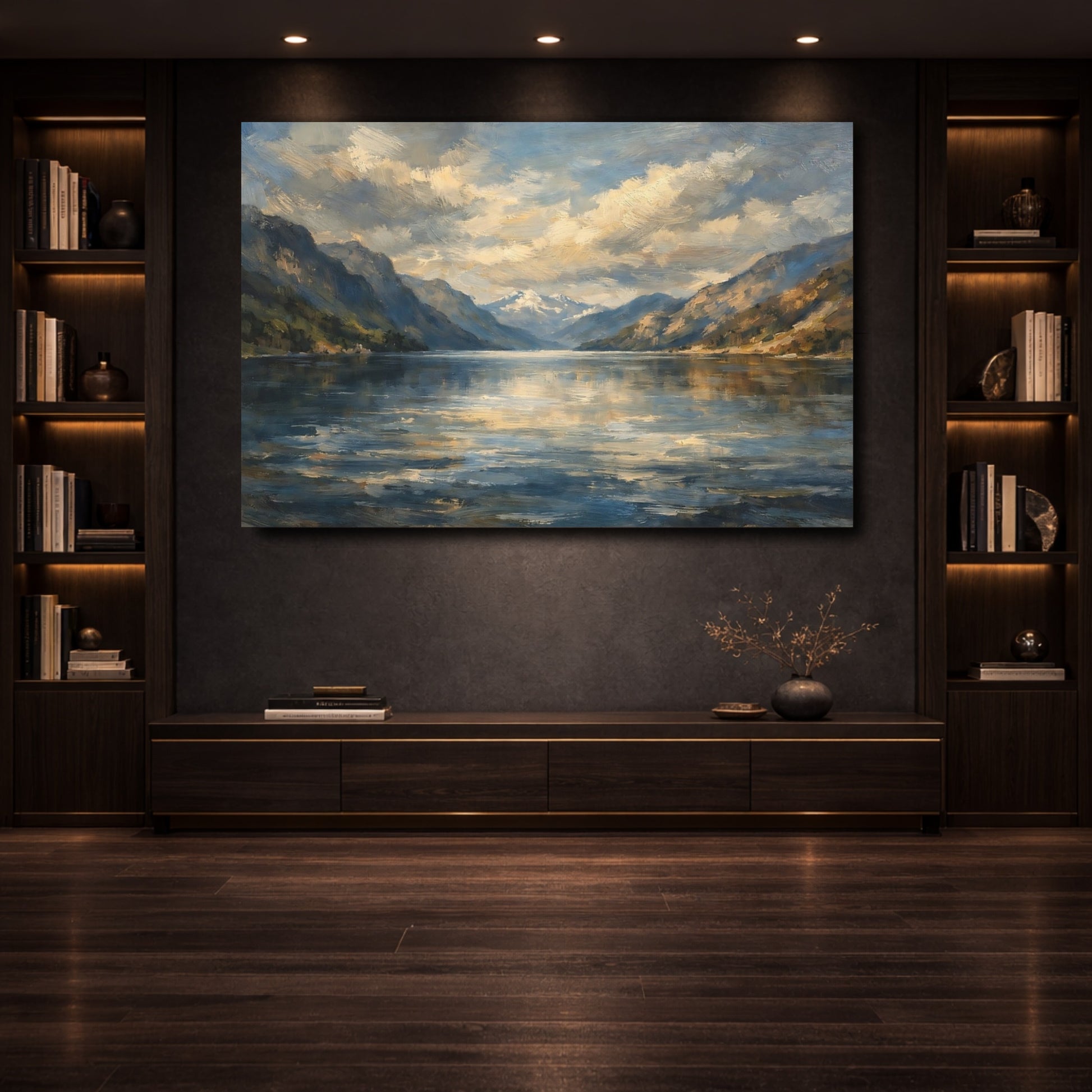 Mockup 3. Nature Mountain Lake Mountain Lake Landscape shown as stretched canvas wall art