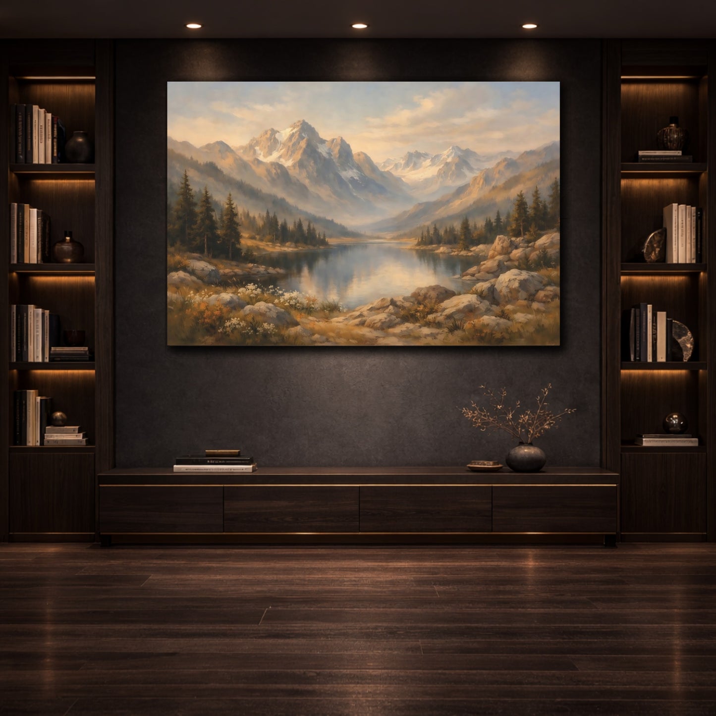 Mockup 3. Nature Mountain Lake Mountain Lake Landscape shown as stretched canvas wall art