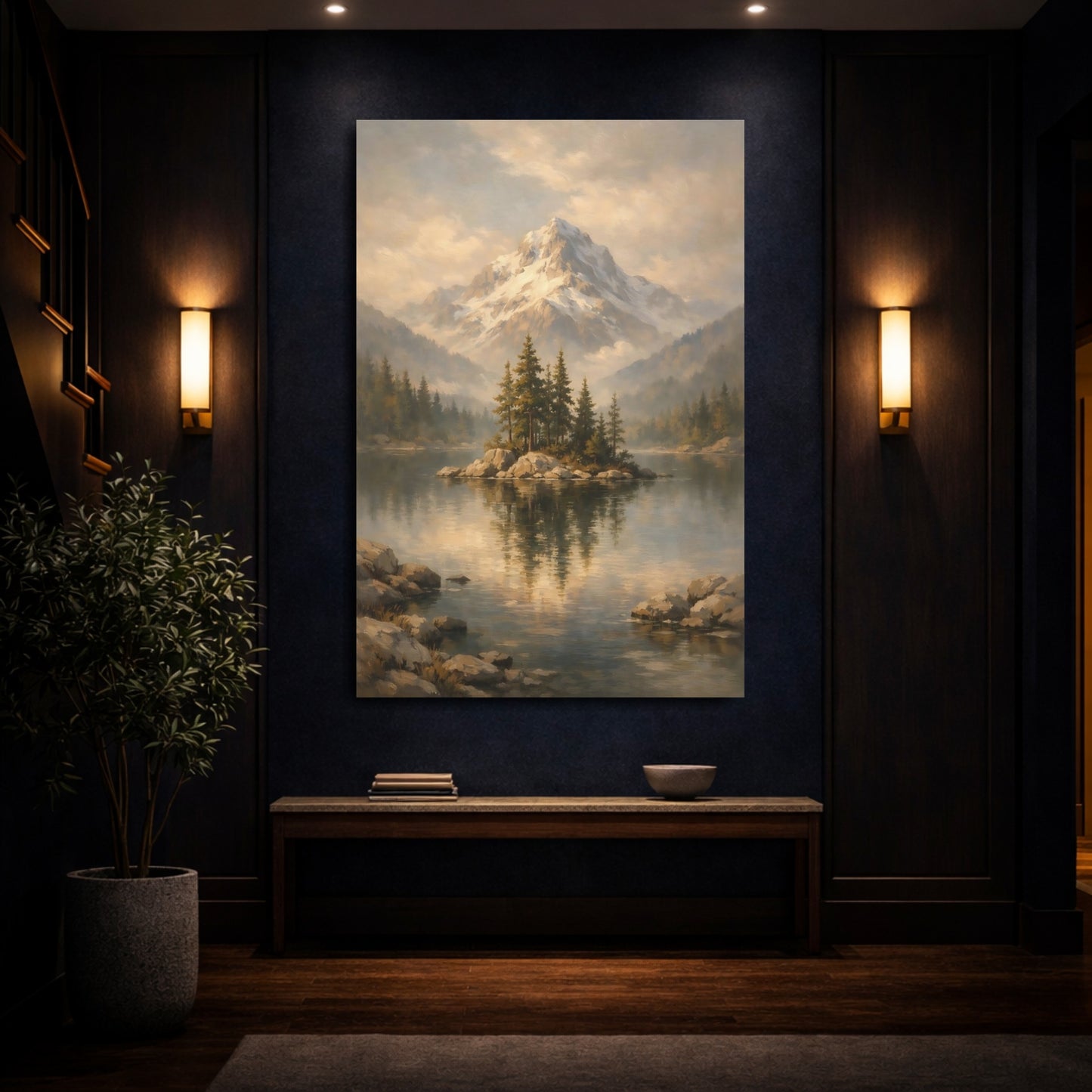 Mockup 3. Nature Mountain Lake Mountain Lake Landscape shown as stretched canvas wall art