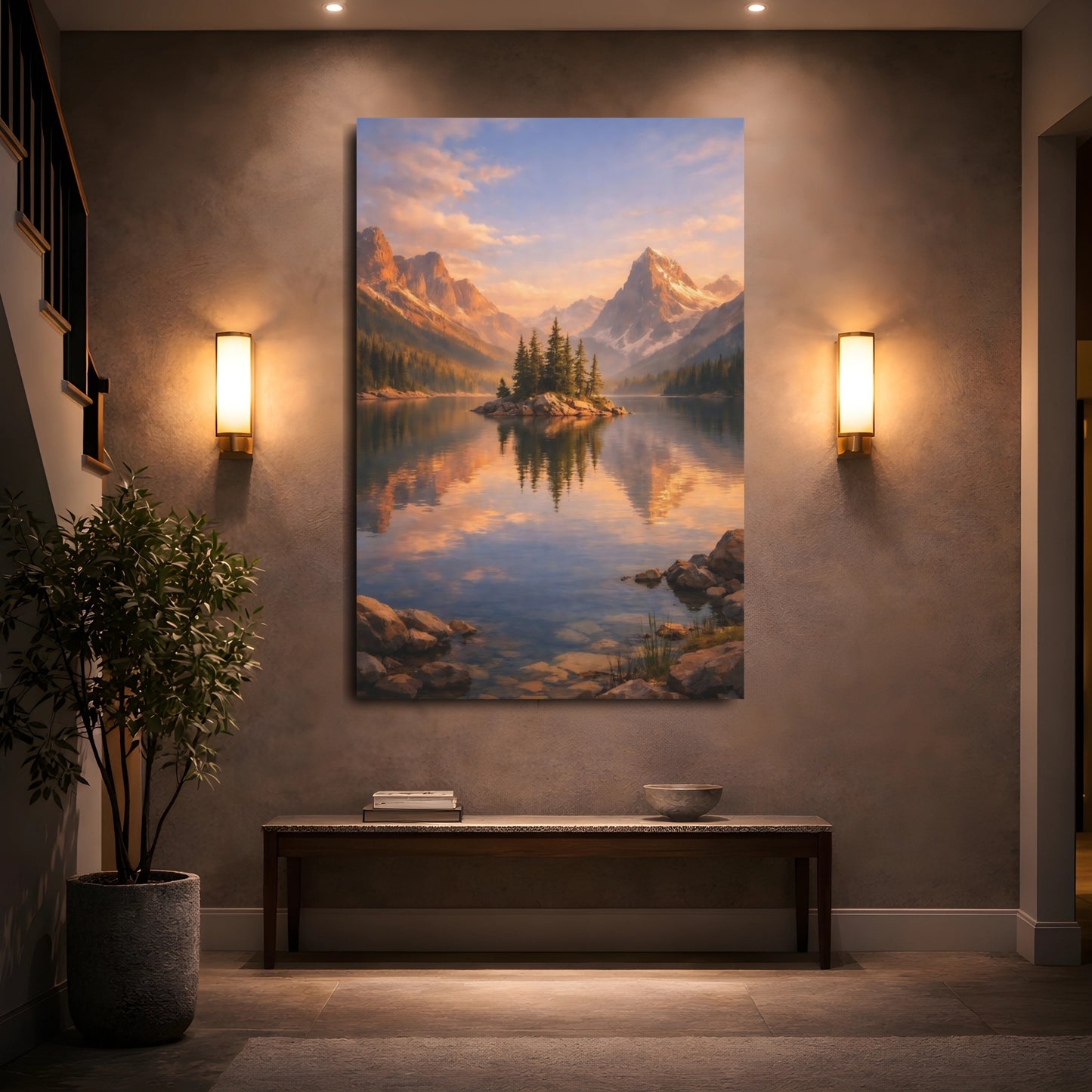Nature Mountain Lake Mountain Lake Landscape shown as front canvas room wall art